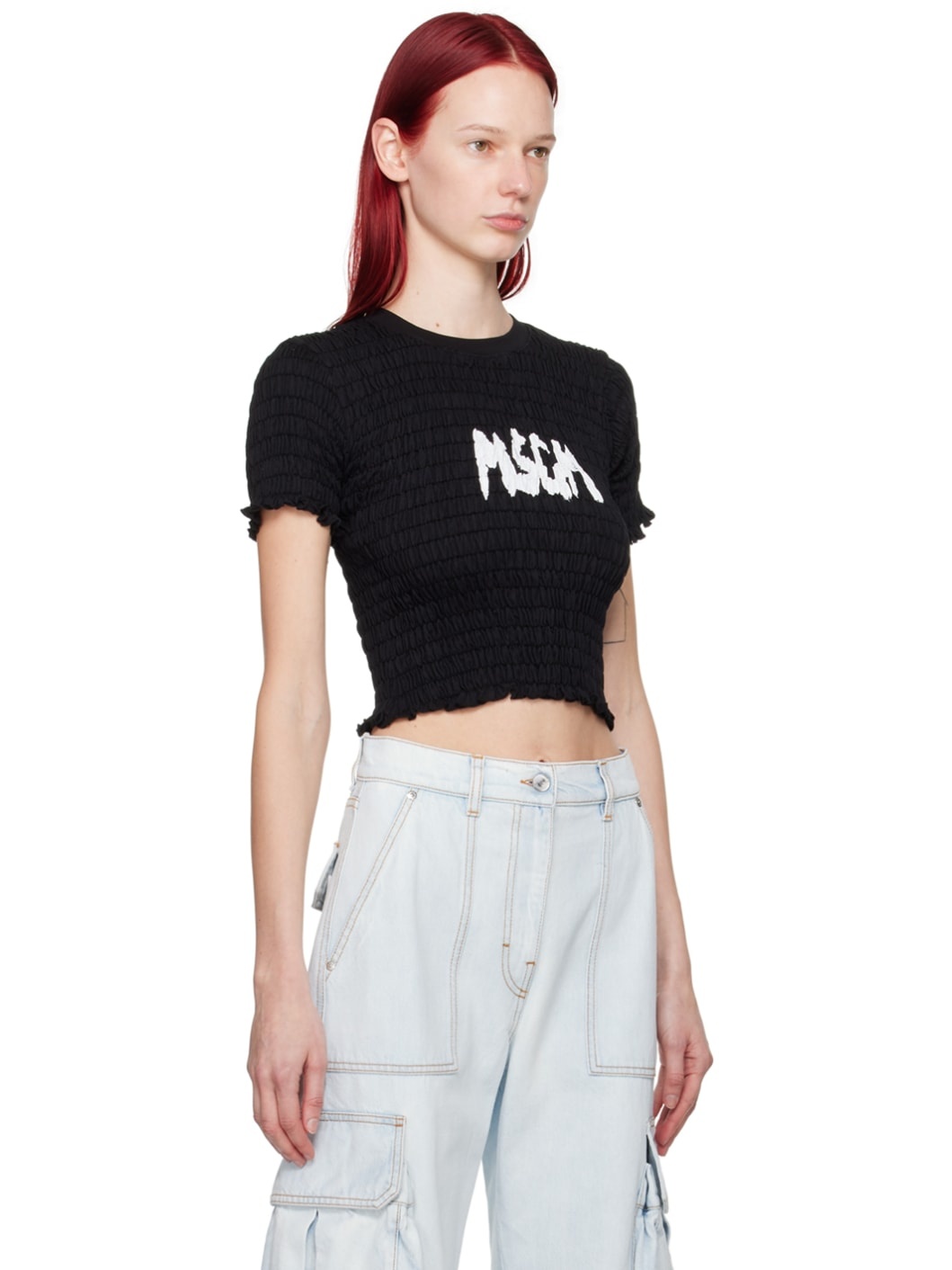 Black Shirred T-Shirt - 2