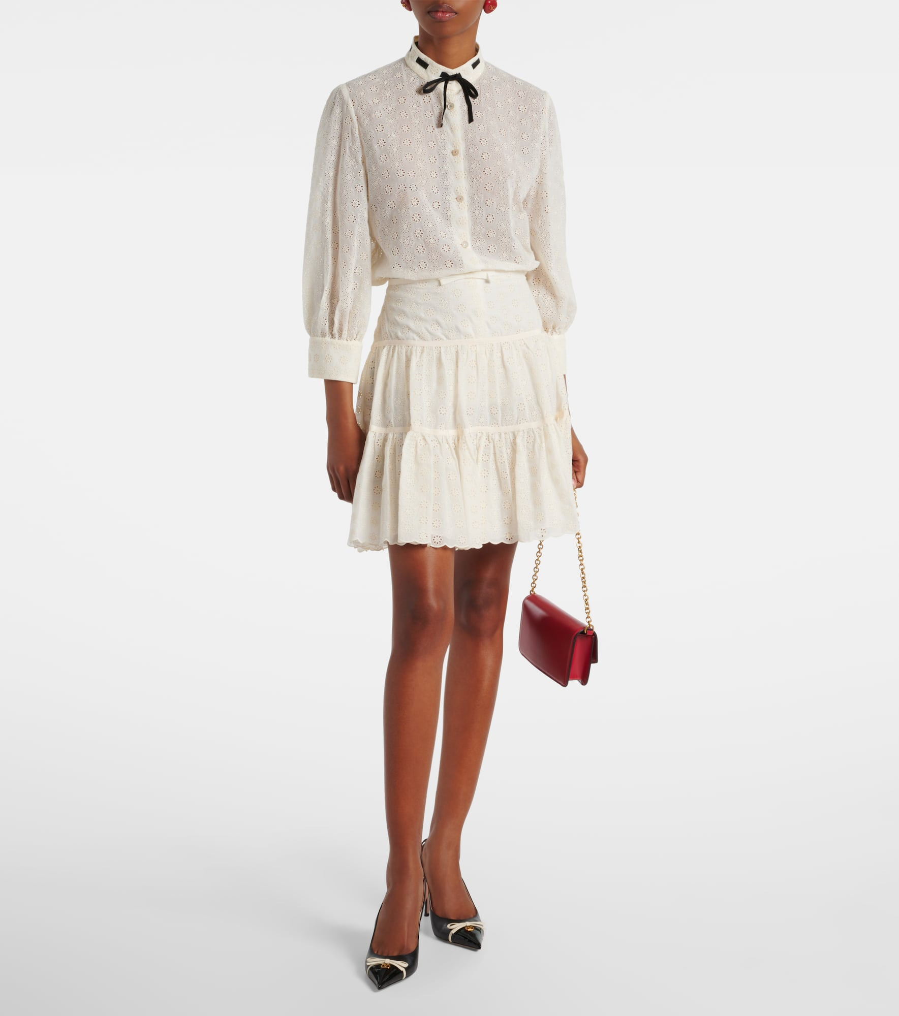 Tiered cotton lace miniskirt - 2