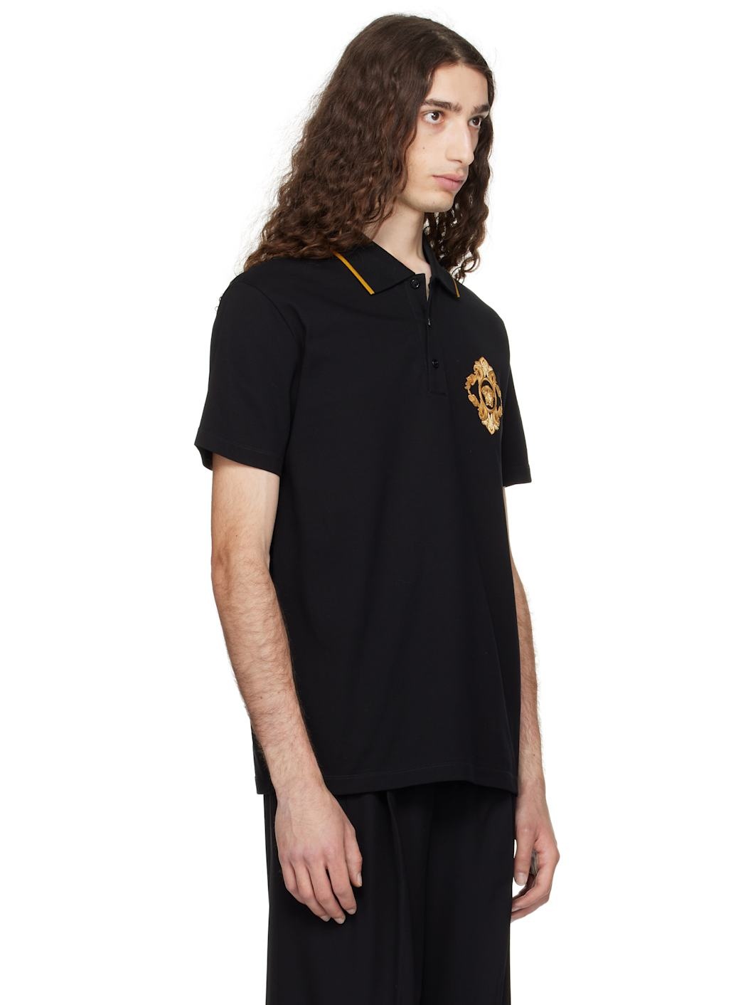 Black Embroidered Architectural Baroque Polo - 2