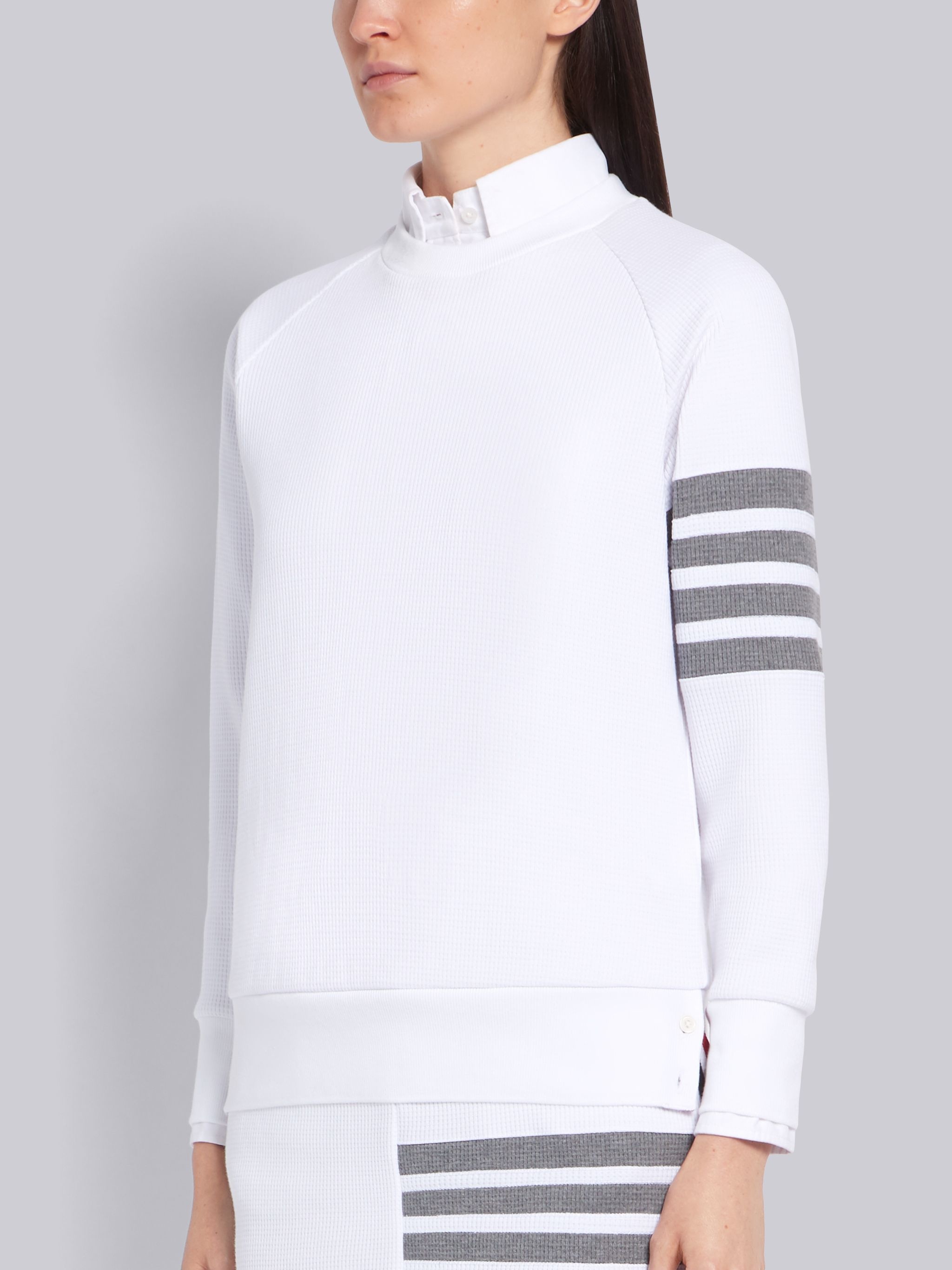 White Waffle Crewneck 4-Bar Sweatshirt - 2