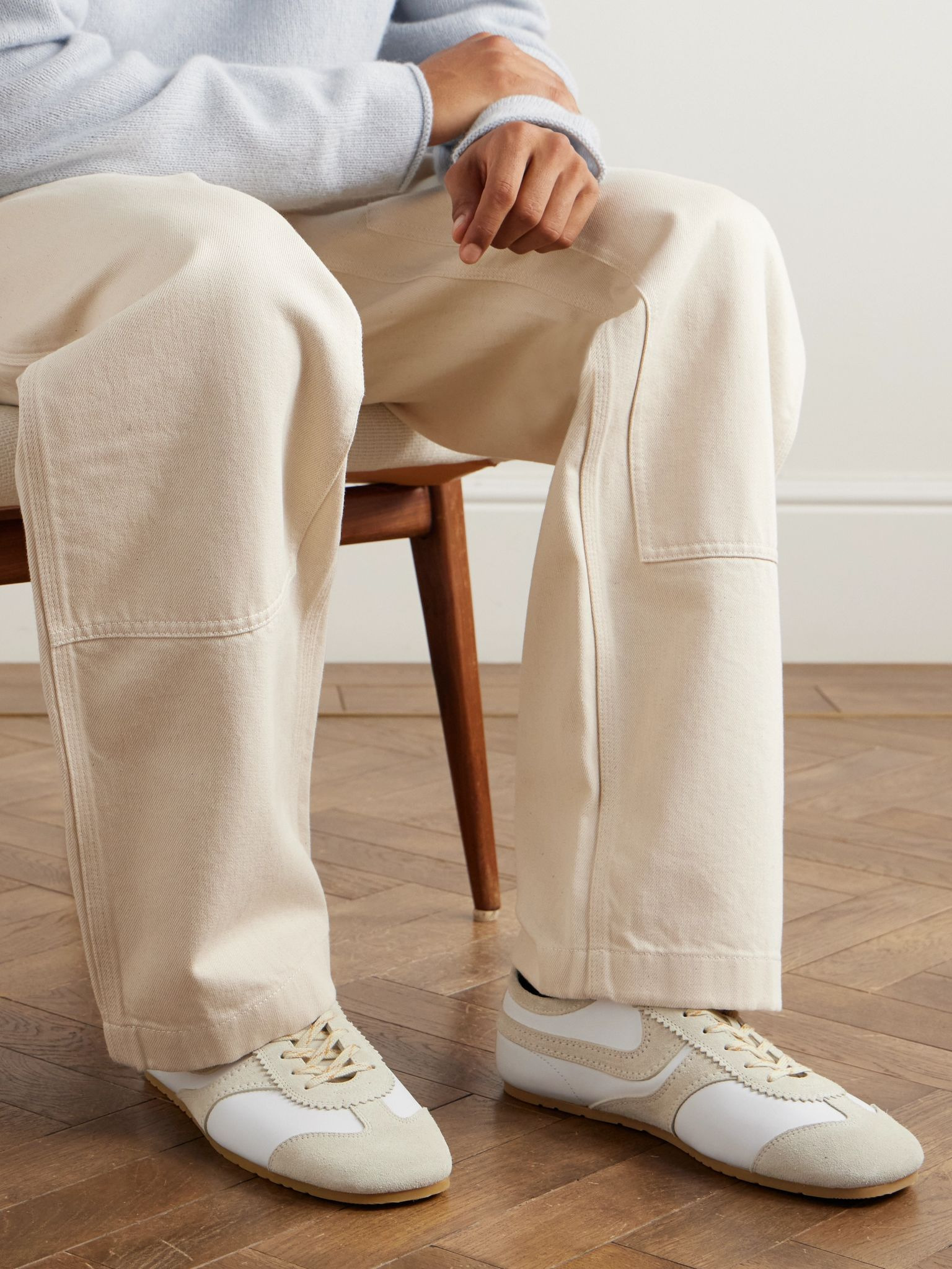 Suede-Trimmed Leather Sneakers White - 2