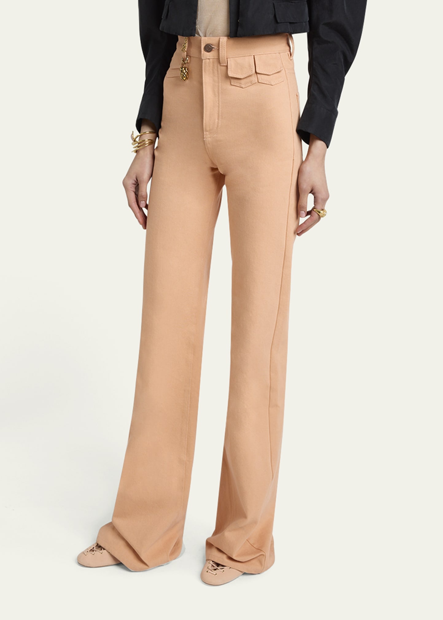 High Rise Flared Jeans, Pink - 4