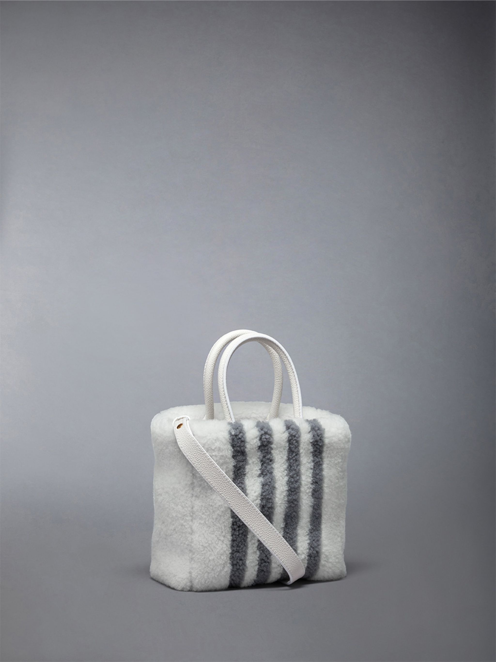 Small Book Tote W/ Intarsia 4bar in Curly Merino Shearling - 2