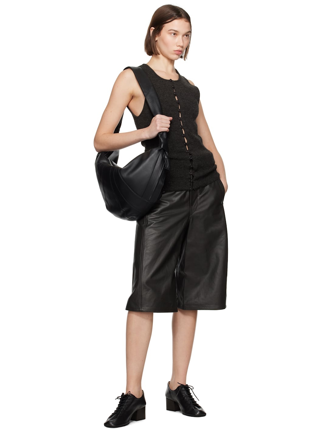 Brown Bermuda Leather Shorts - 4