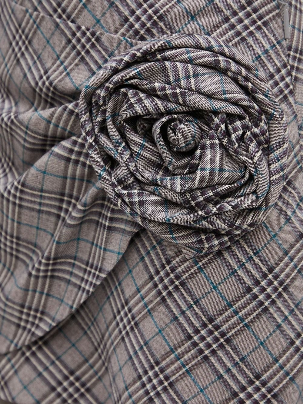 rose-appliqué plaid skirt - 4