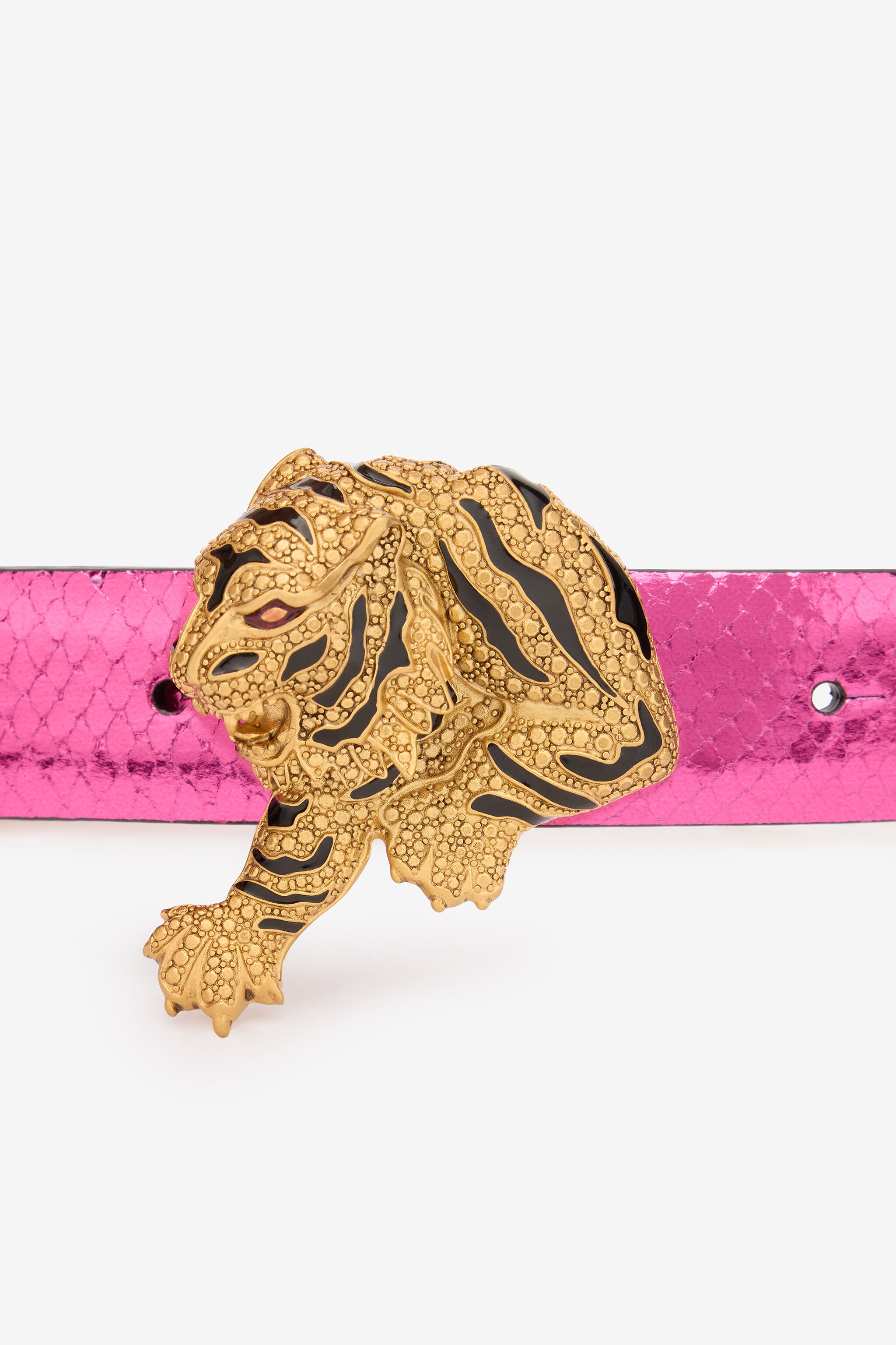 Belt with Snake Print and Jewel Tiger Detail - 4