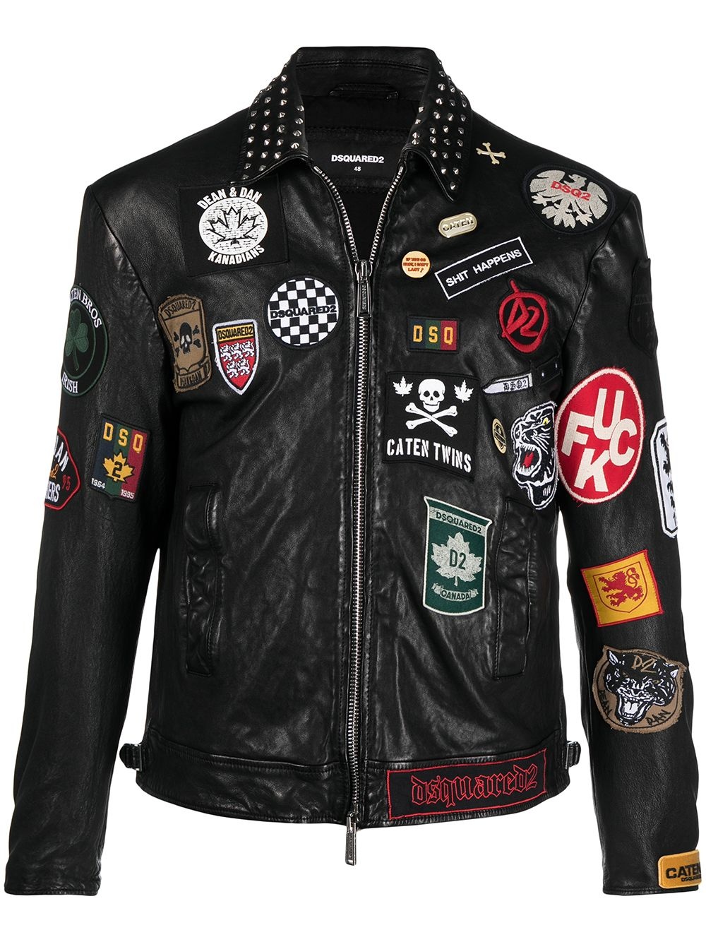 logo patchwork leather jacket - 1