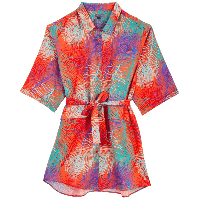 Women Linen saharian Shirt Dress Plumes - 1