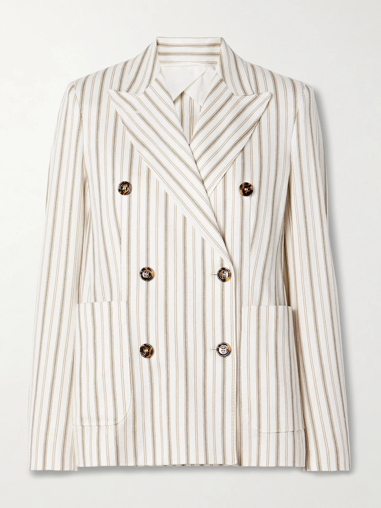 Pensile Double-breasted Striped Cotton And Linen-blend Blazer - 1
