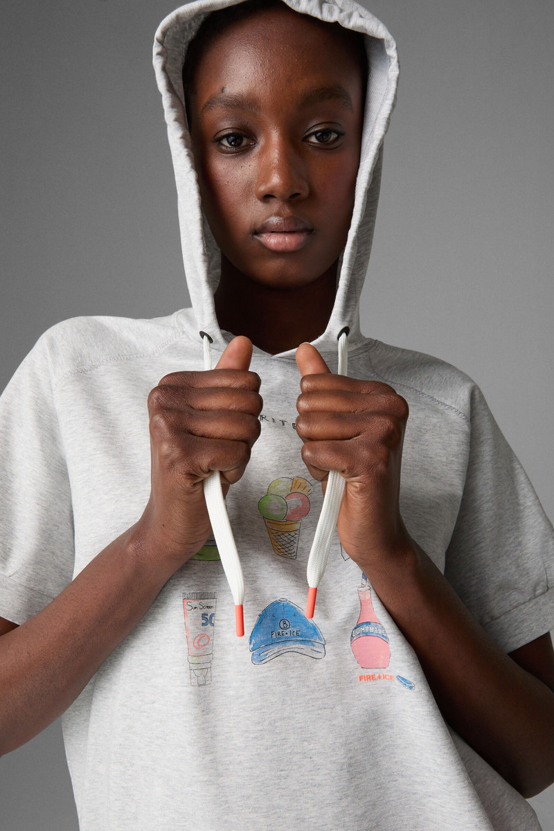 Sharon short-sleeved hoodie in Light gray melange 4