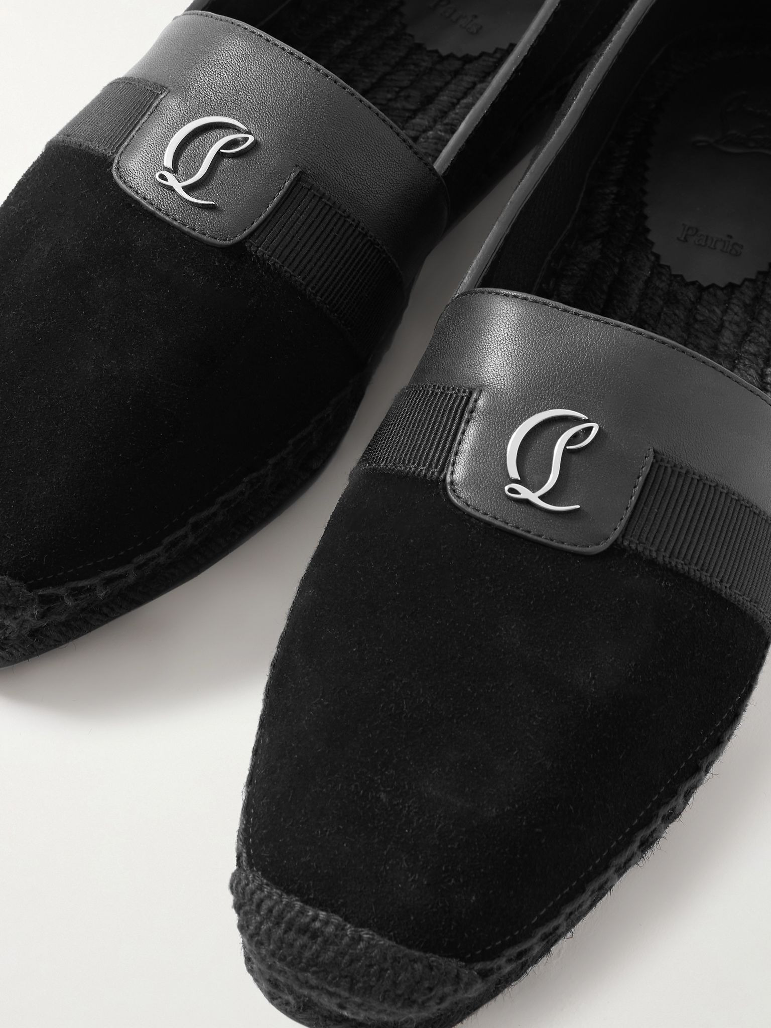 Alfarica Logo-Embellished Leather and Grosgrain-Trimmed Suede Espadrilles Black - 5