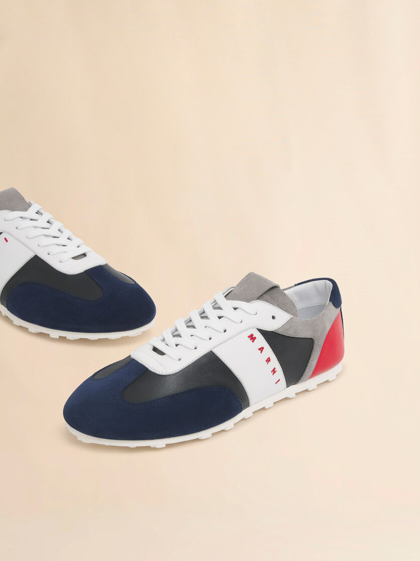 BLACK LEATHER AND MULTICOLOUR SUEDE SNEAKER - 5