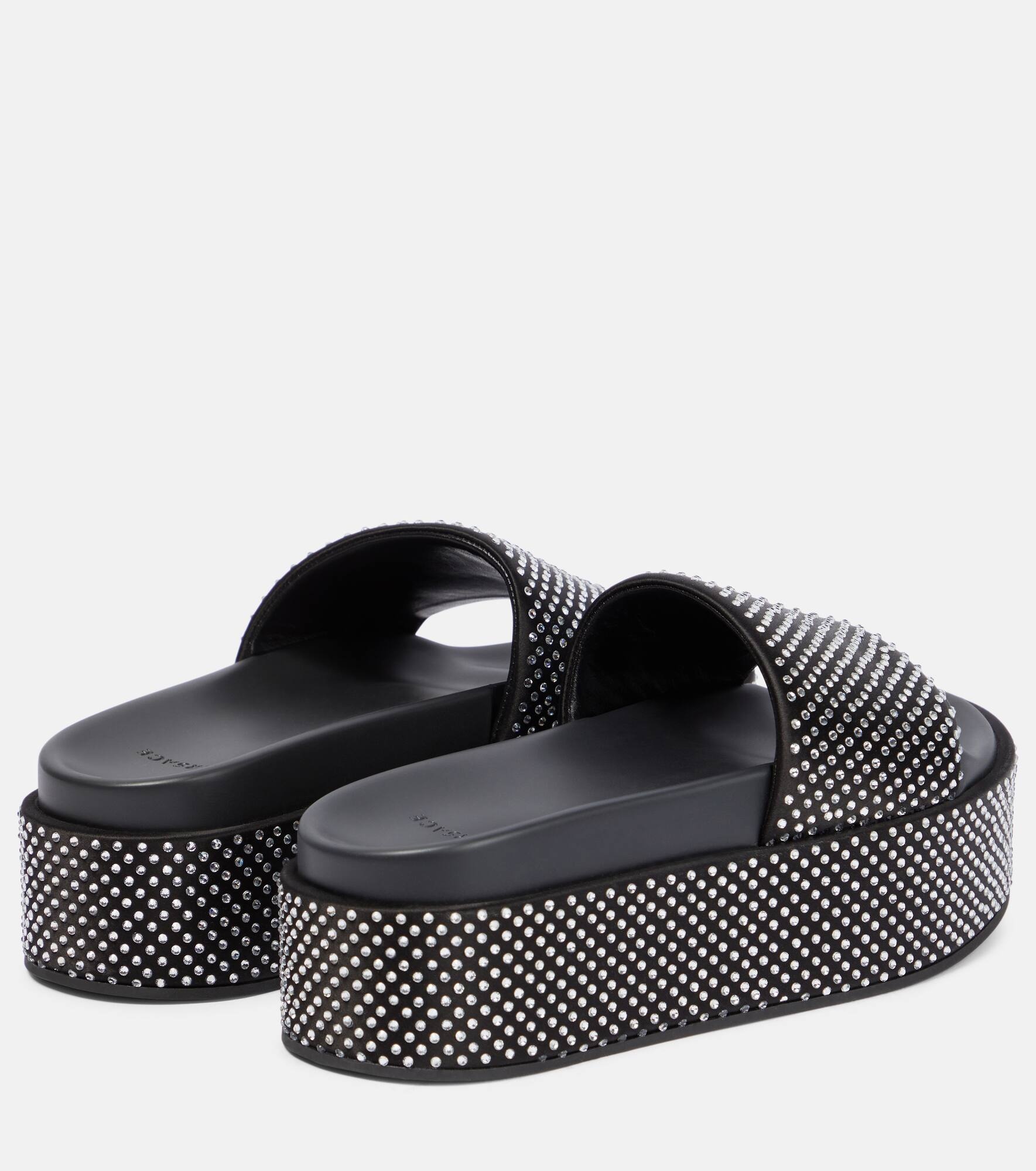 Embellished satin platform slides - 3