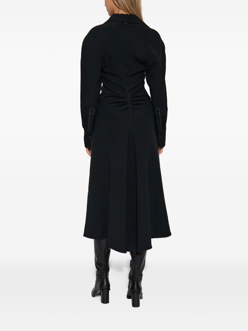 spread-collar long-sleeve midi dress - 3