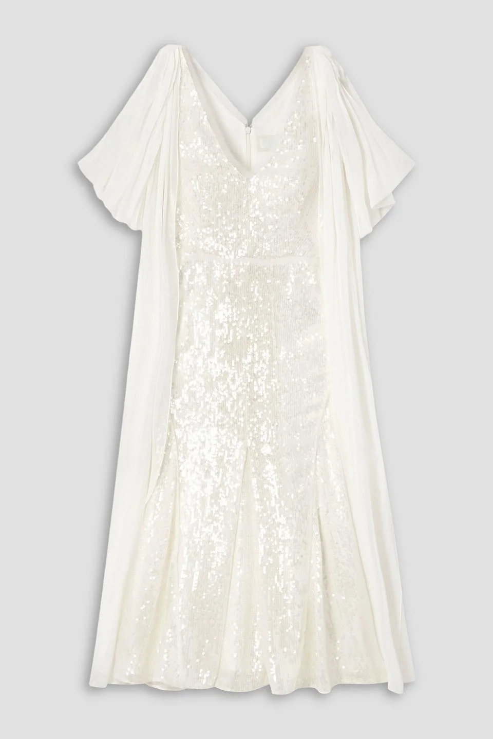 Draped chiffon-paneled sequined satin midi dress - 1