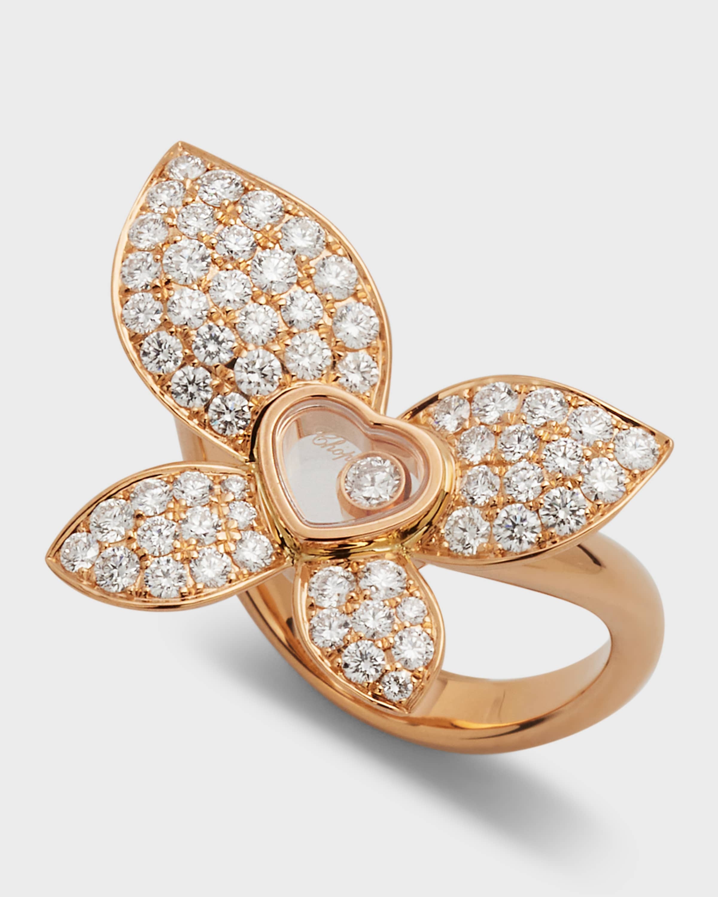 Happy Butterfly 18K Rose Gold Diamond Ring, EU 53 / US 6.25 - 4