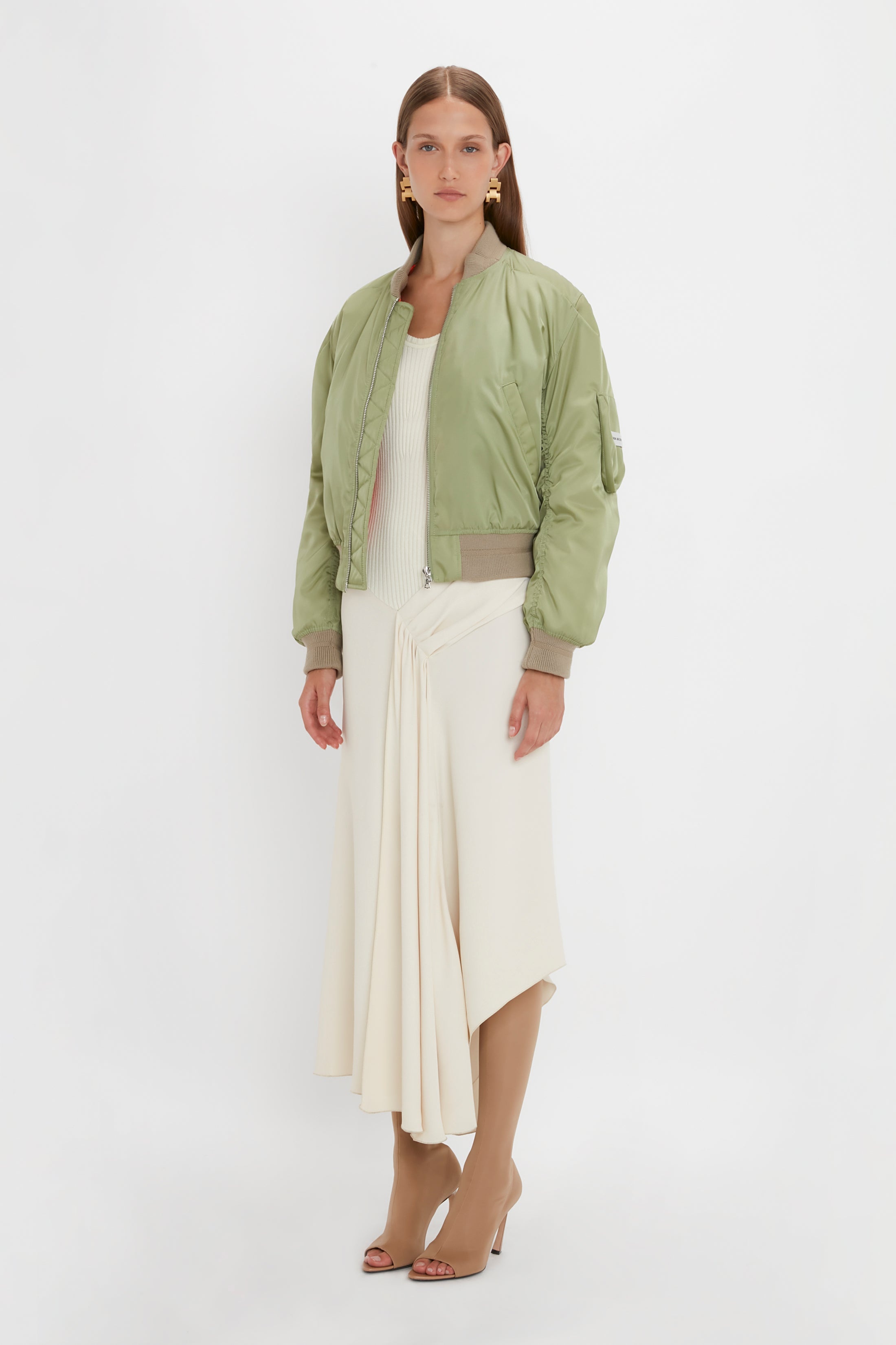 Cropped Bomber Jacket In Avocado - 3