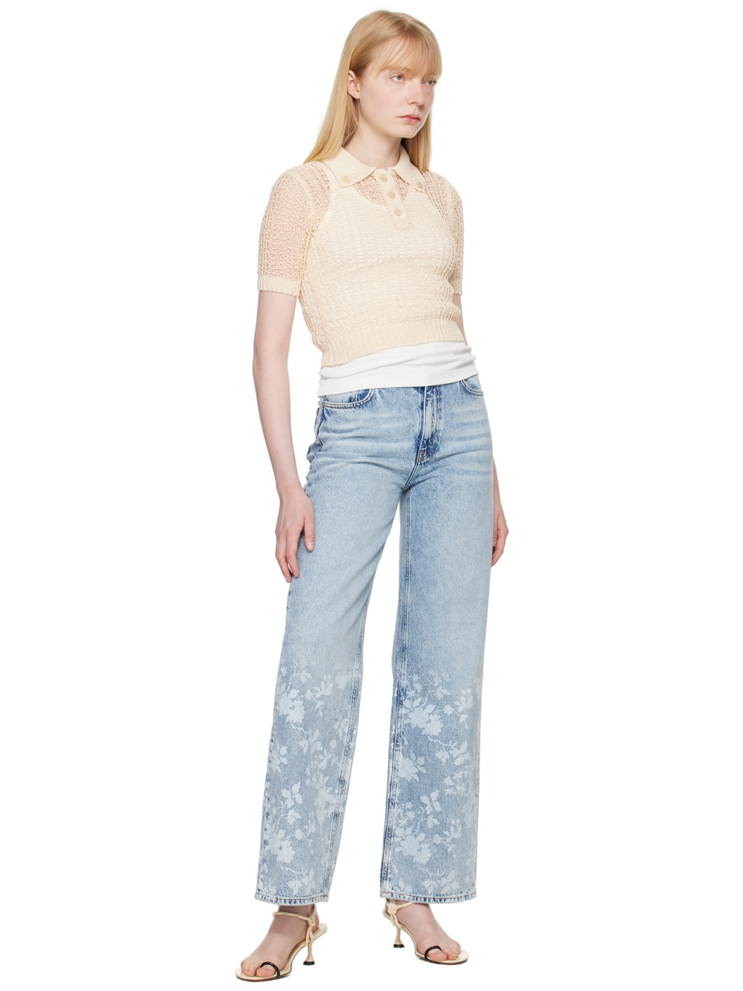Beige Net Crop Polo - 4