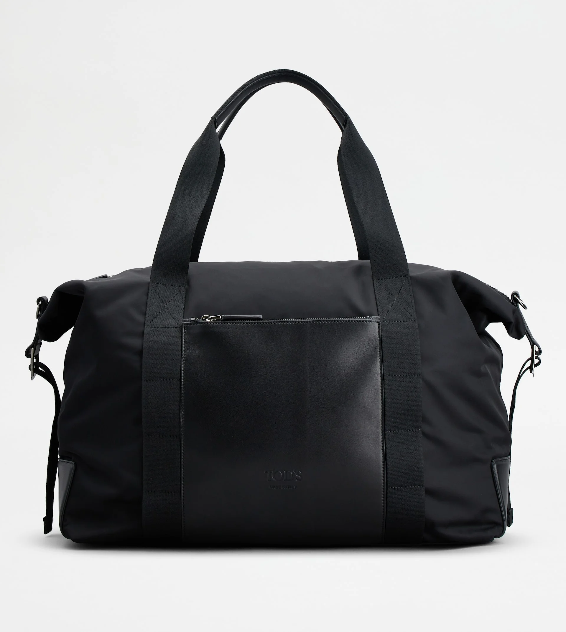 DUFFLE BAG IN FABRIC AND LEATHER LARGE - BLACK - 1
