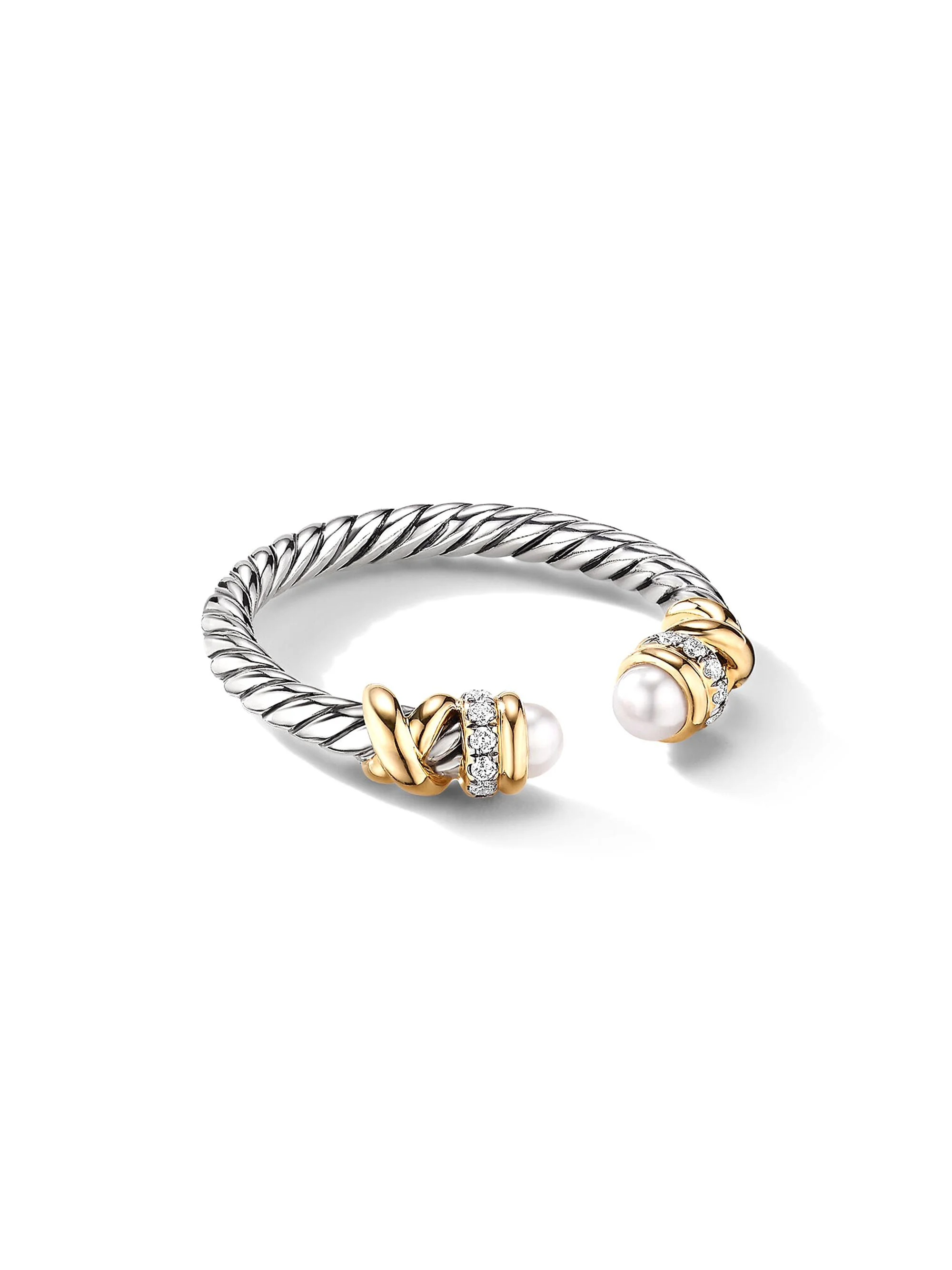 Women's Petite Helena Color Ring with 18K Yellow Gold, Pearls and Pavé Diamonds - Pearl - 1