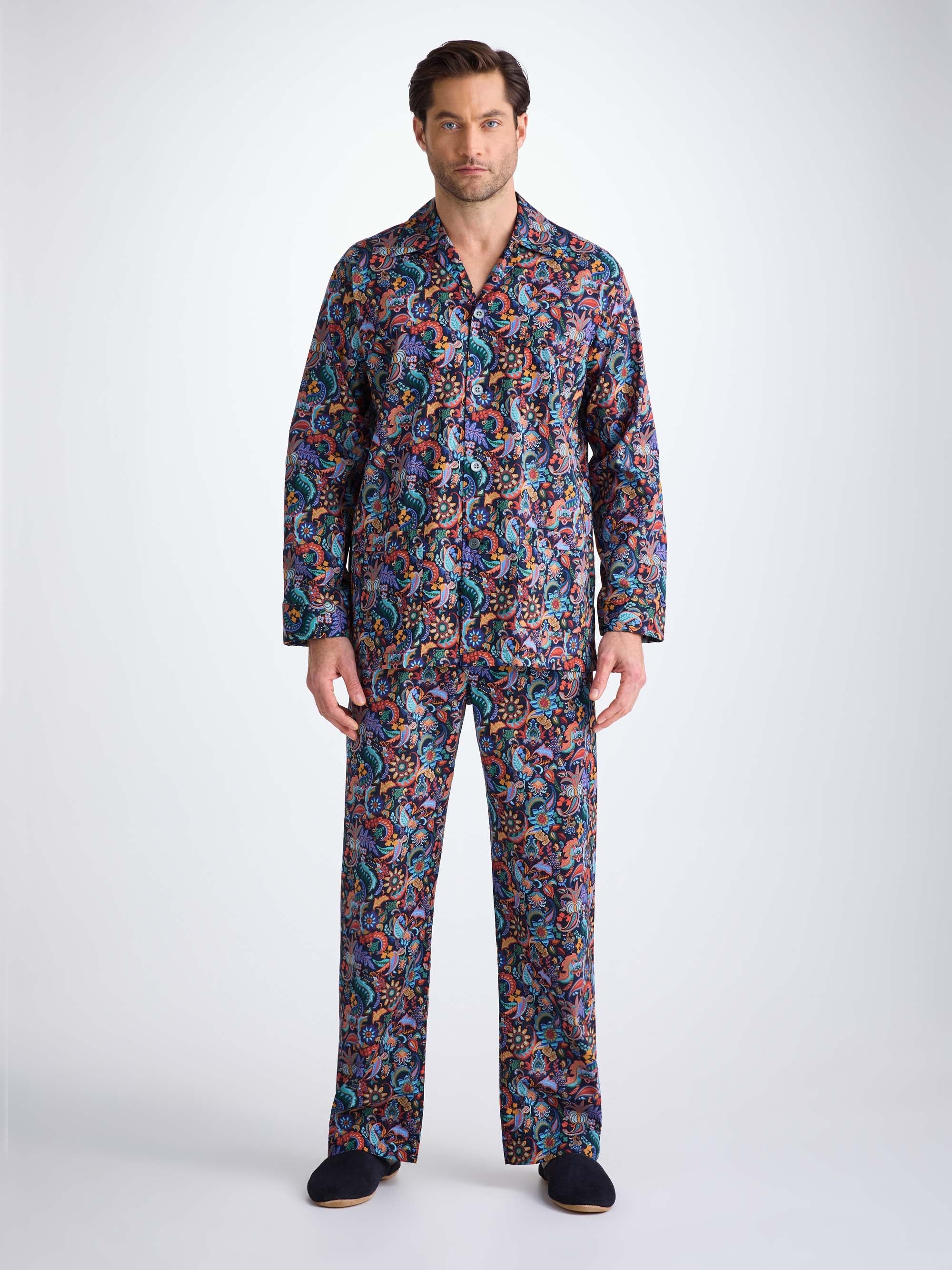 Men's Classic Fit Pyjamas Cotton Batiste Multi Jungle Paisley Print - 3