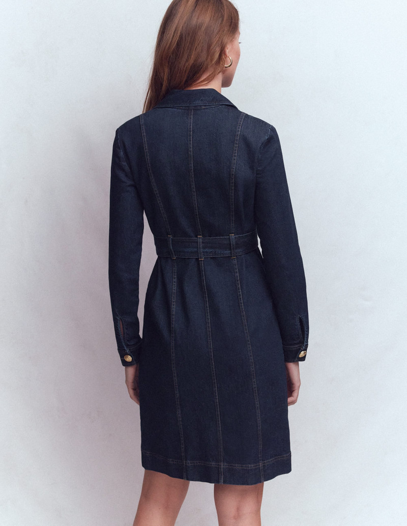 Zip Denim Short Dress-Indigo 4