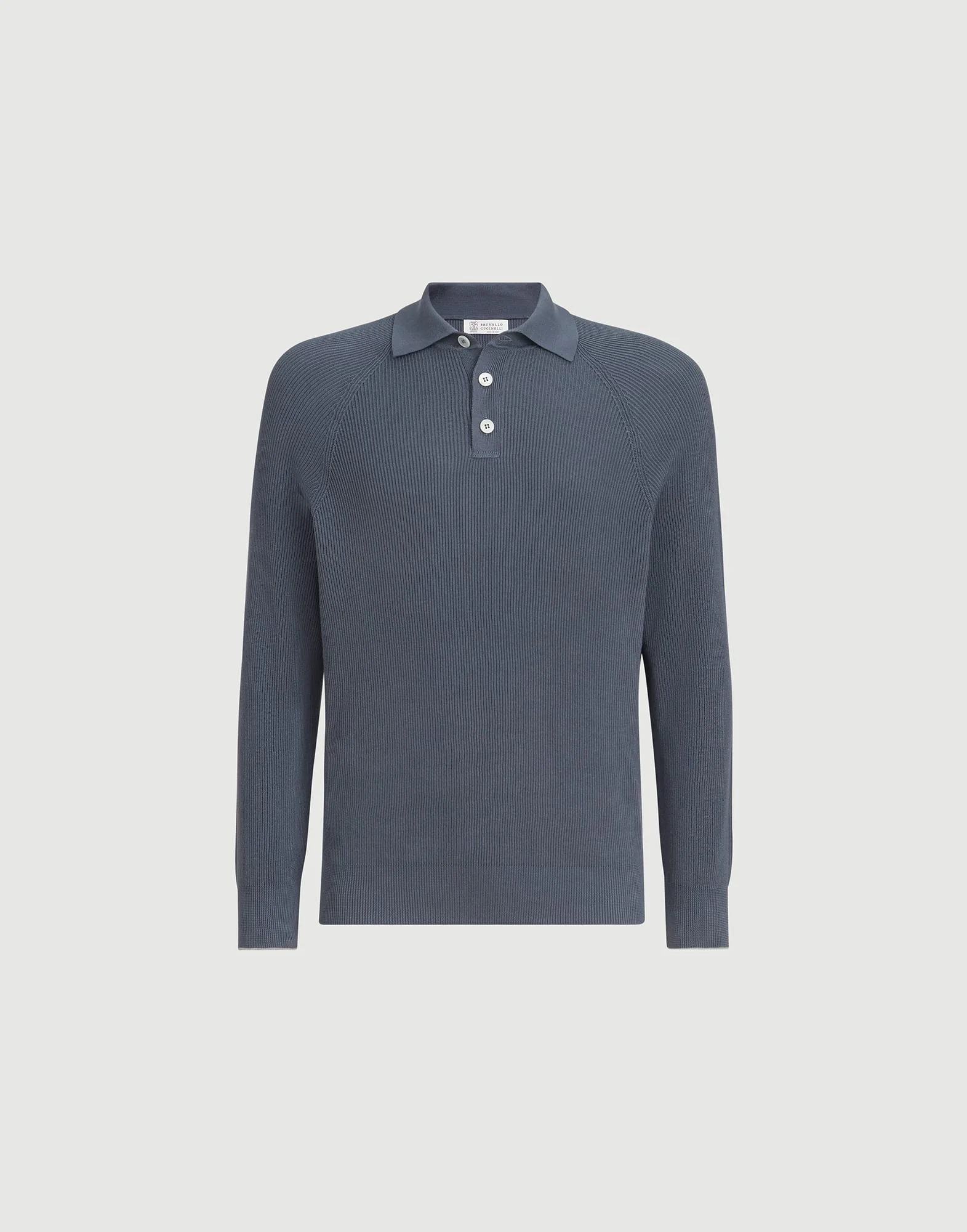 Cotton English rib knit polo with long raglan sleeves - 1