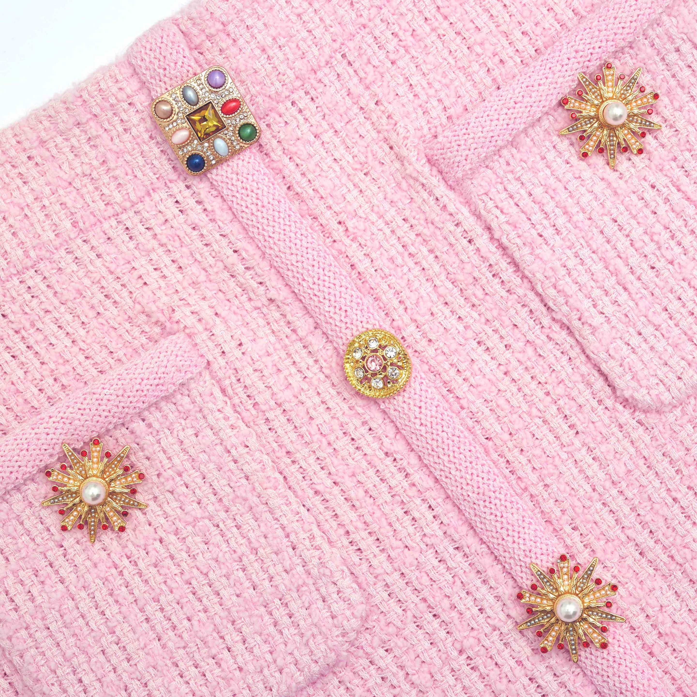 Pink Jewel Button Knit Mini Skirt - 5