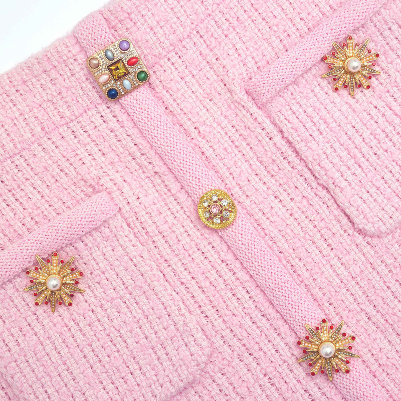 Pink Jewel Button Knit Mini Skirt 5