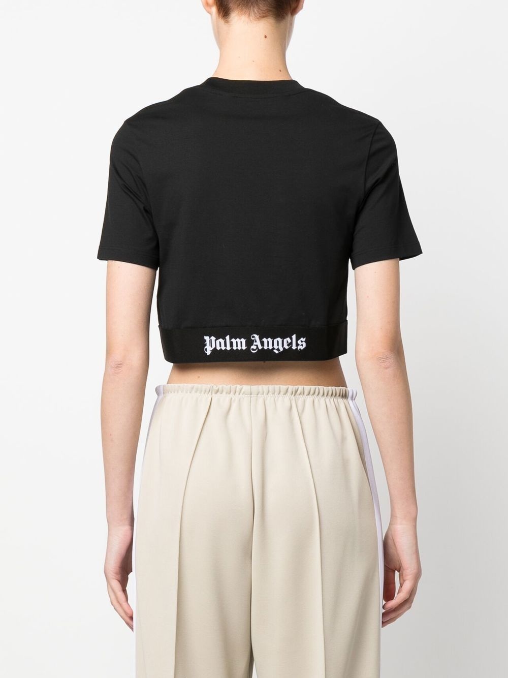 logo-tape cropped T-shirt - 4