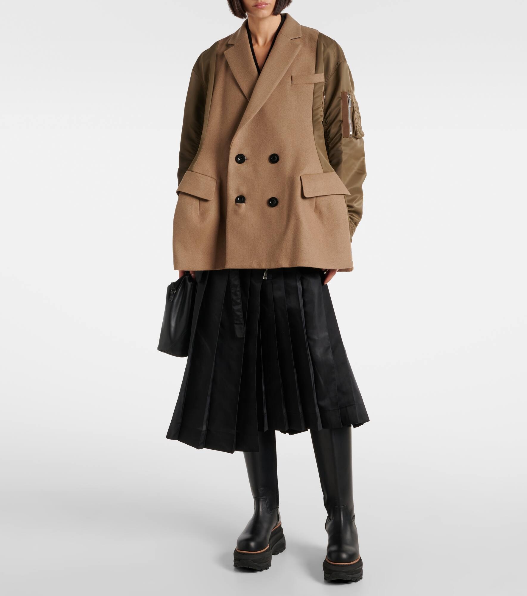 Double-breasted wool and technical coat - 6