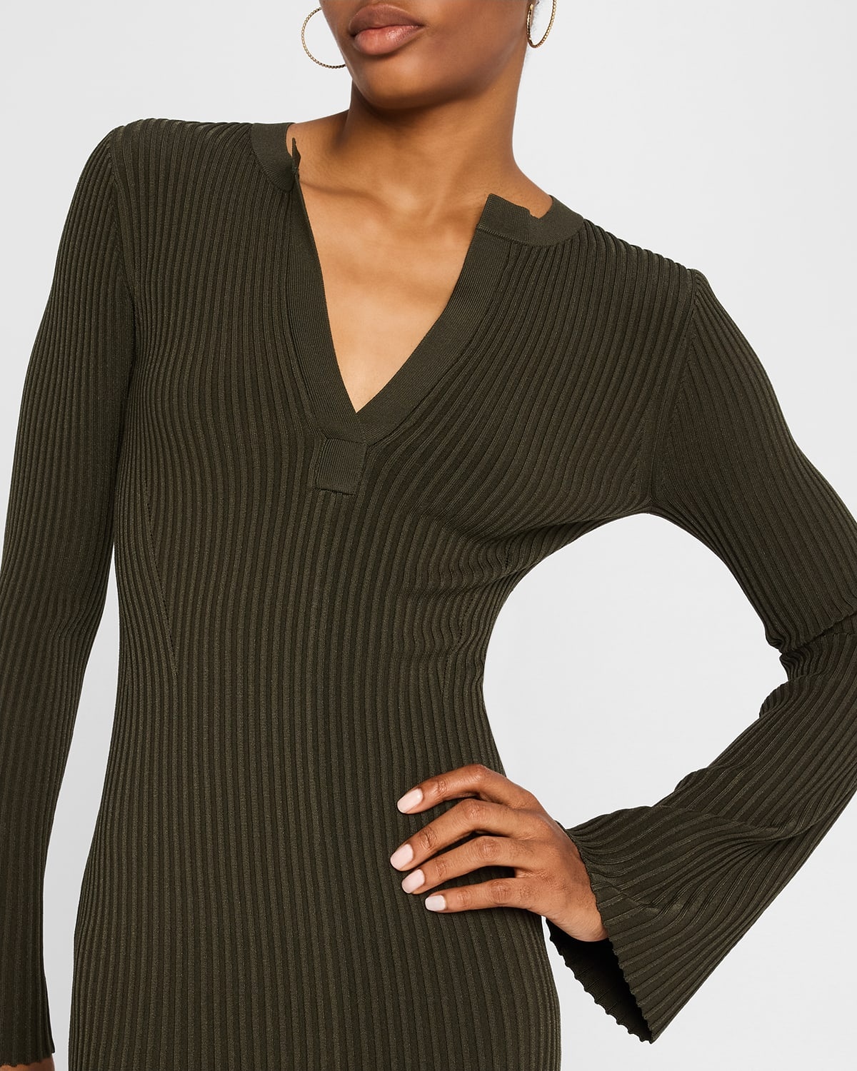 Genna Ribbed Long-Sleeve Midi Dress - 5