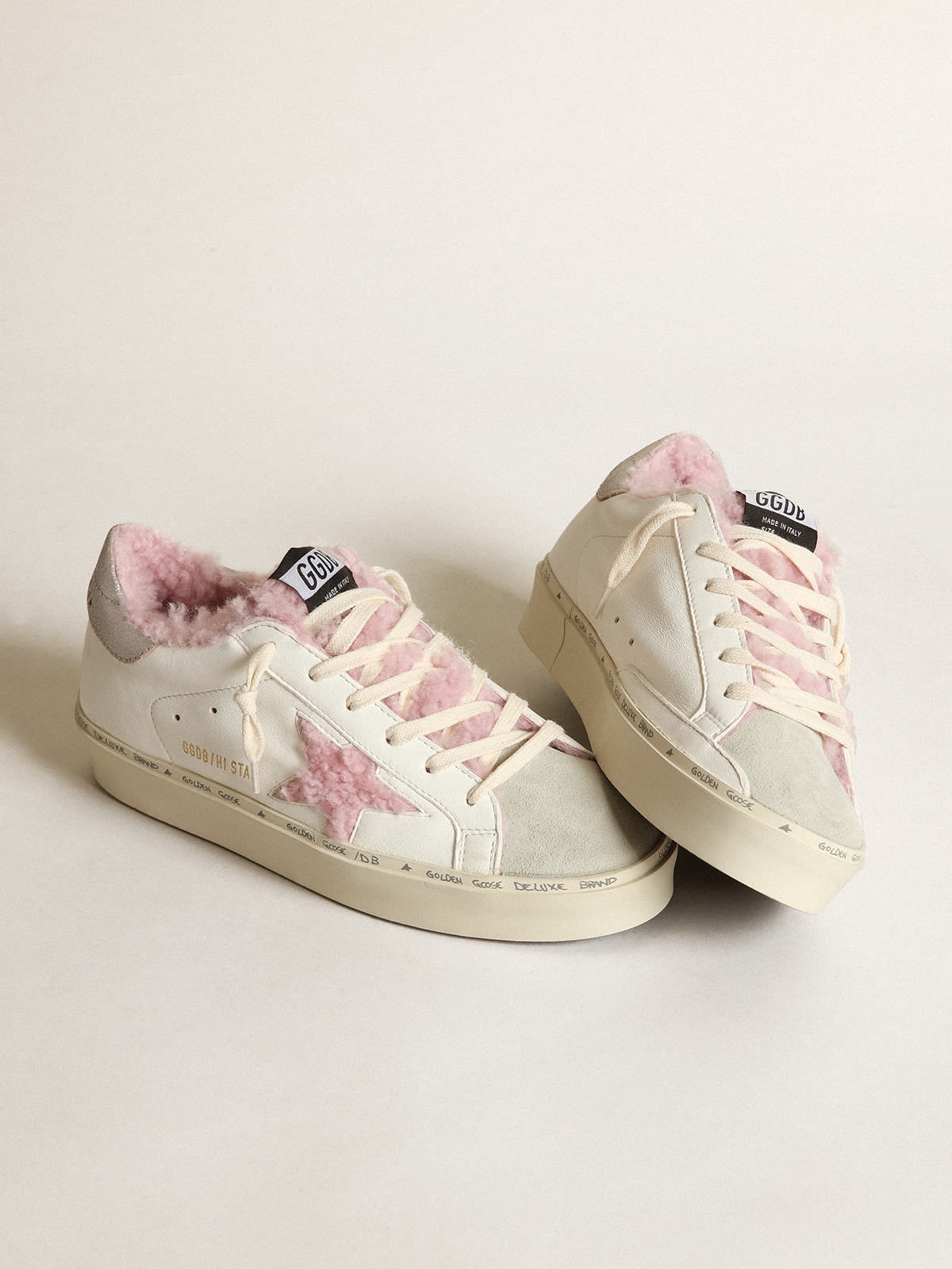 Hi Star in white nappa with pink shearling star and lining - 2