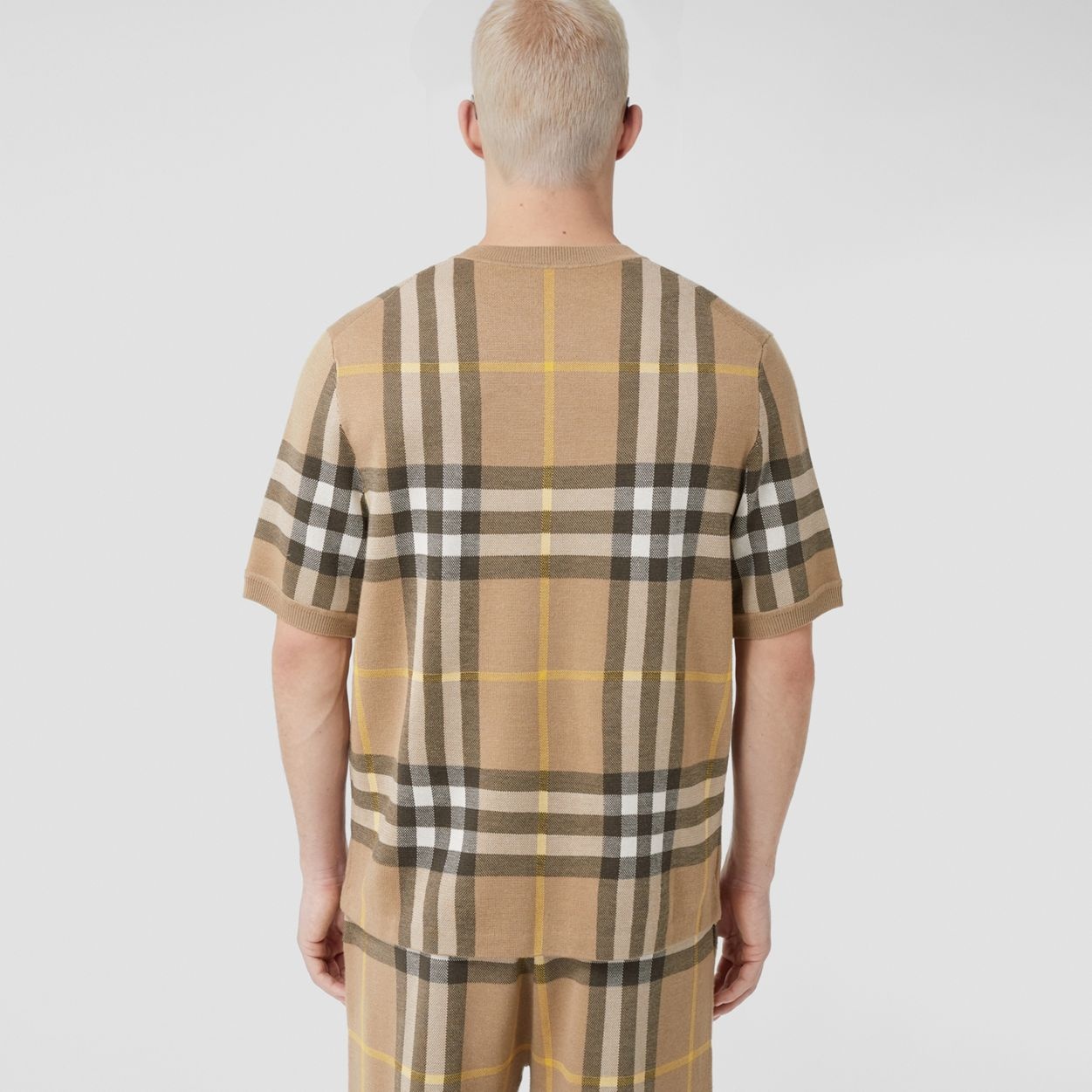 Short-sleeve Check Silk Wool Jacquard Top - 4