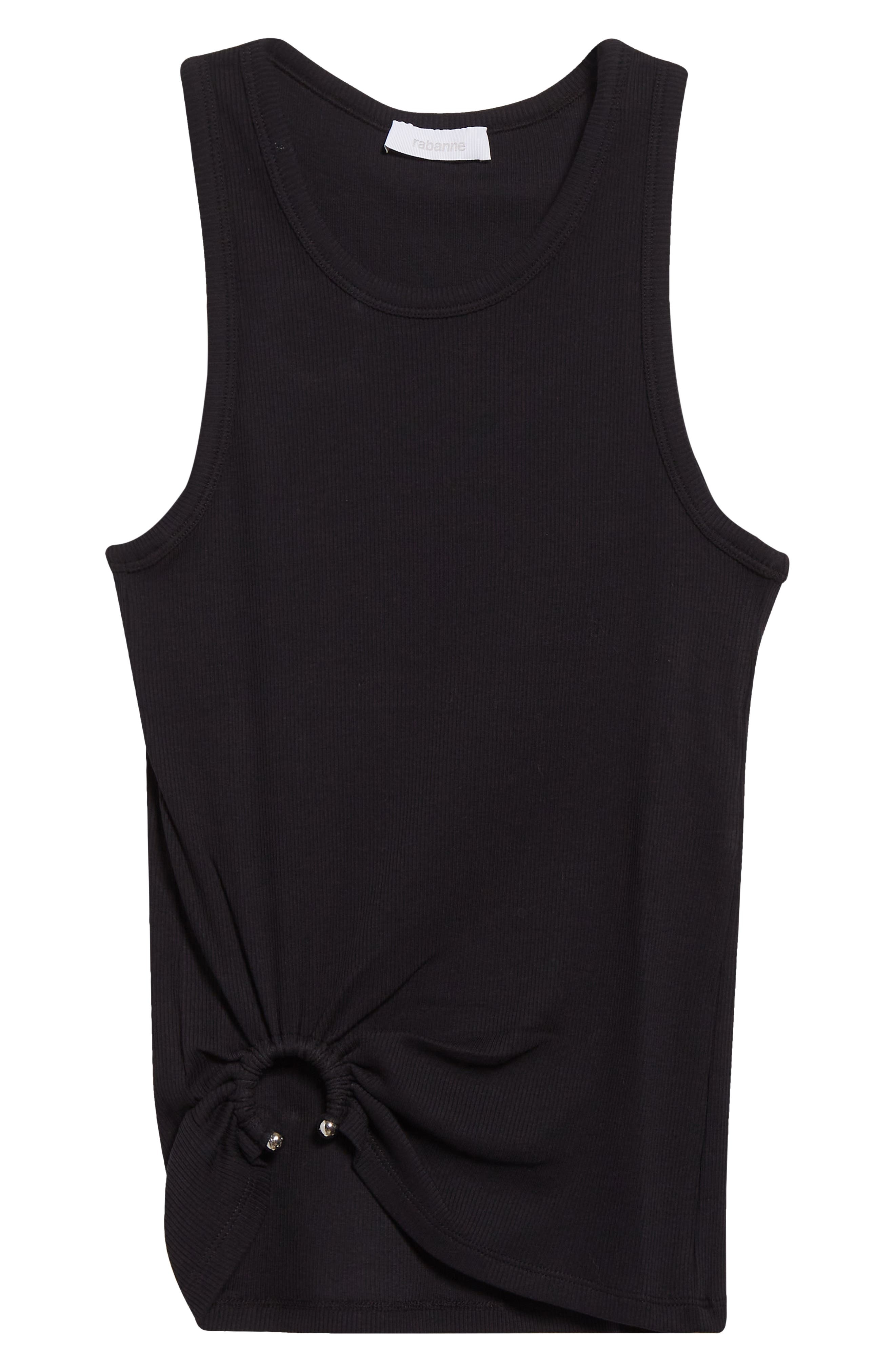 Rabanne Ring Pierced Stretch Cotton Tank in Black at Nordstrom - 5