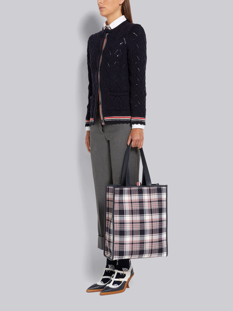 Multicolor Hairline Madras Check Suiting Webbing Stripe Vertical Tote 6