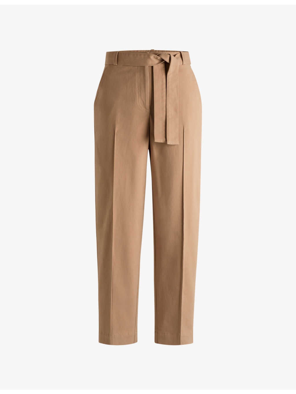Tie-waist tapered-leg high-rise stretch-cotton trousers - 1