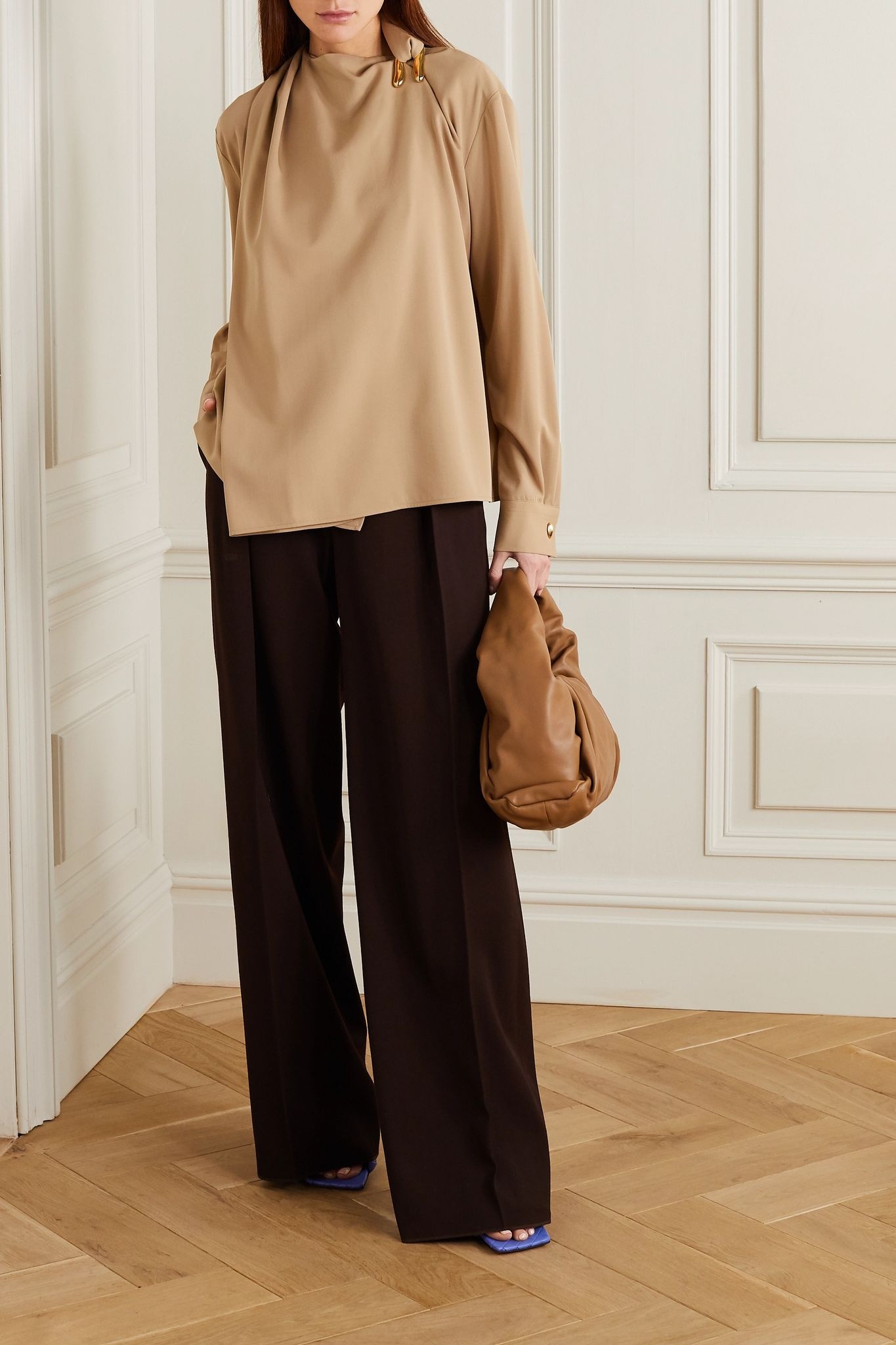 Embellished draped wool-twill blouse - 2