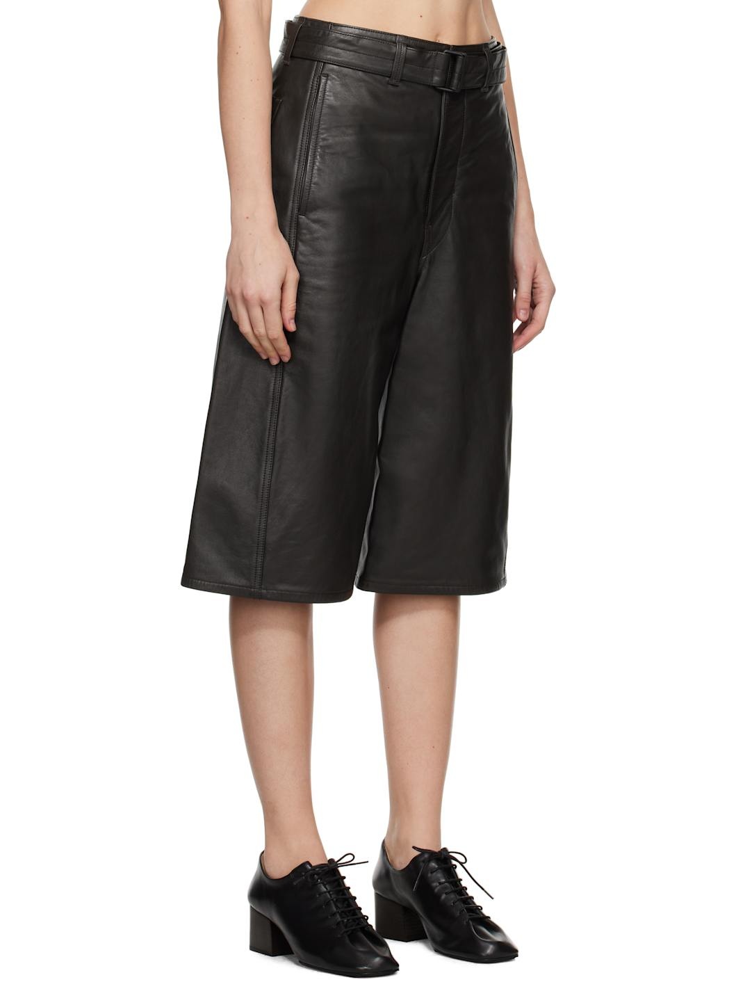 Brown Bermuda Leather Shorts - 2