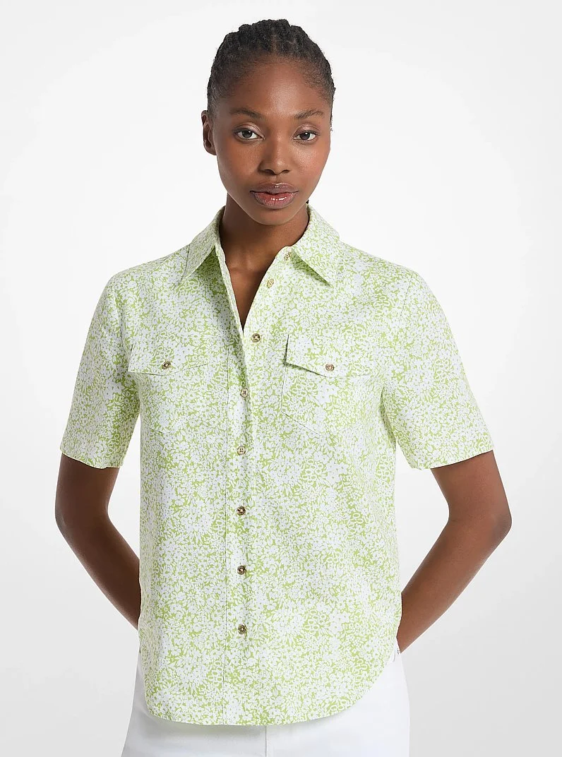 Floral Print Linen Blend Camp Shirt - 1