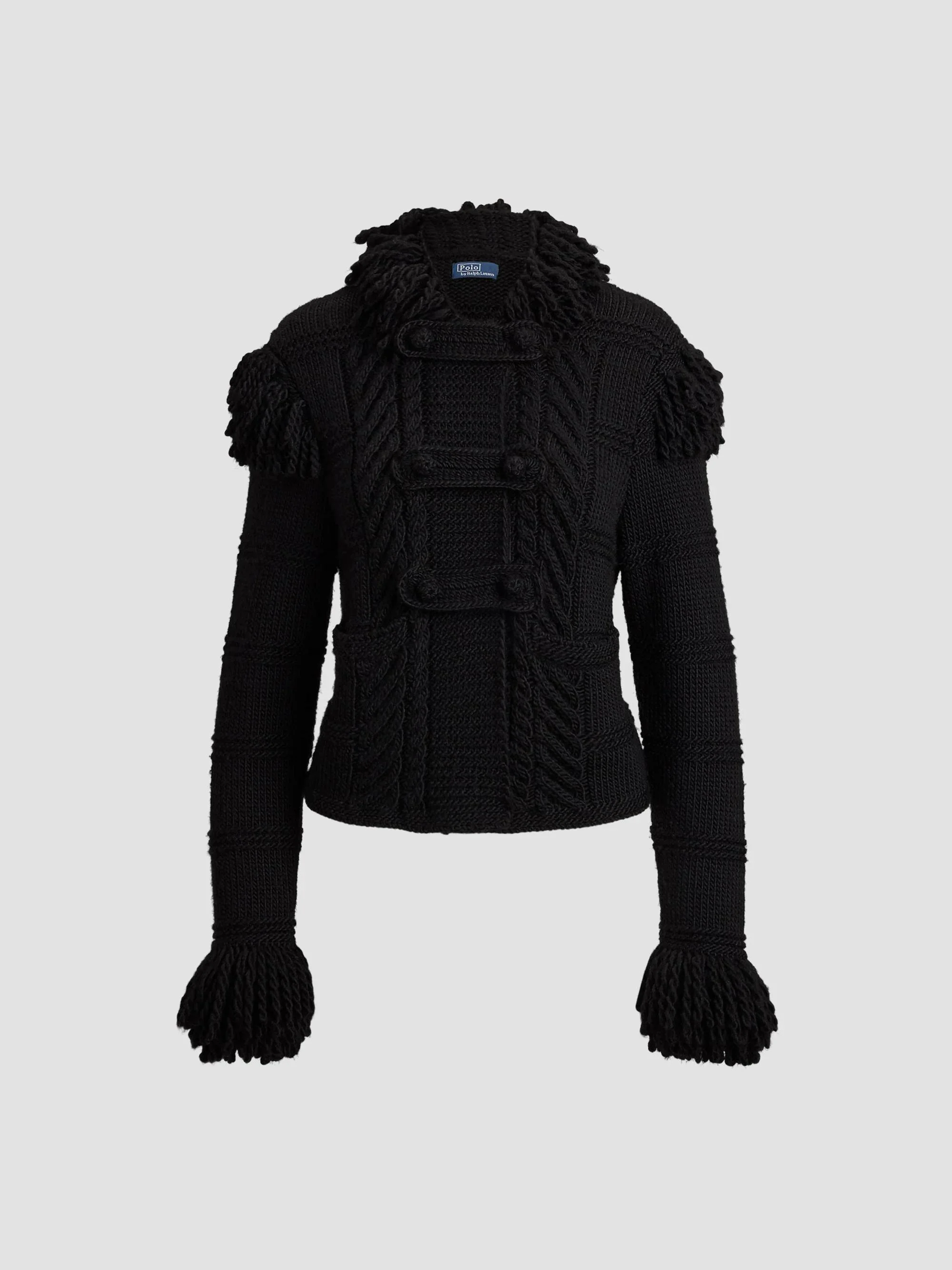 Women's Cable-Knit Wool Cardigan - Black - 1