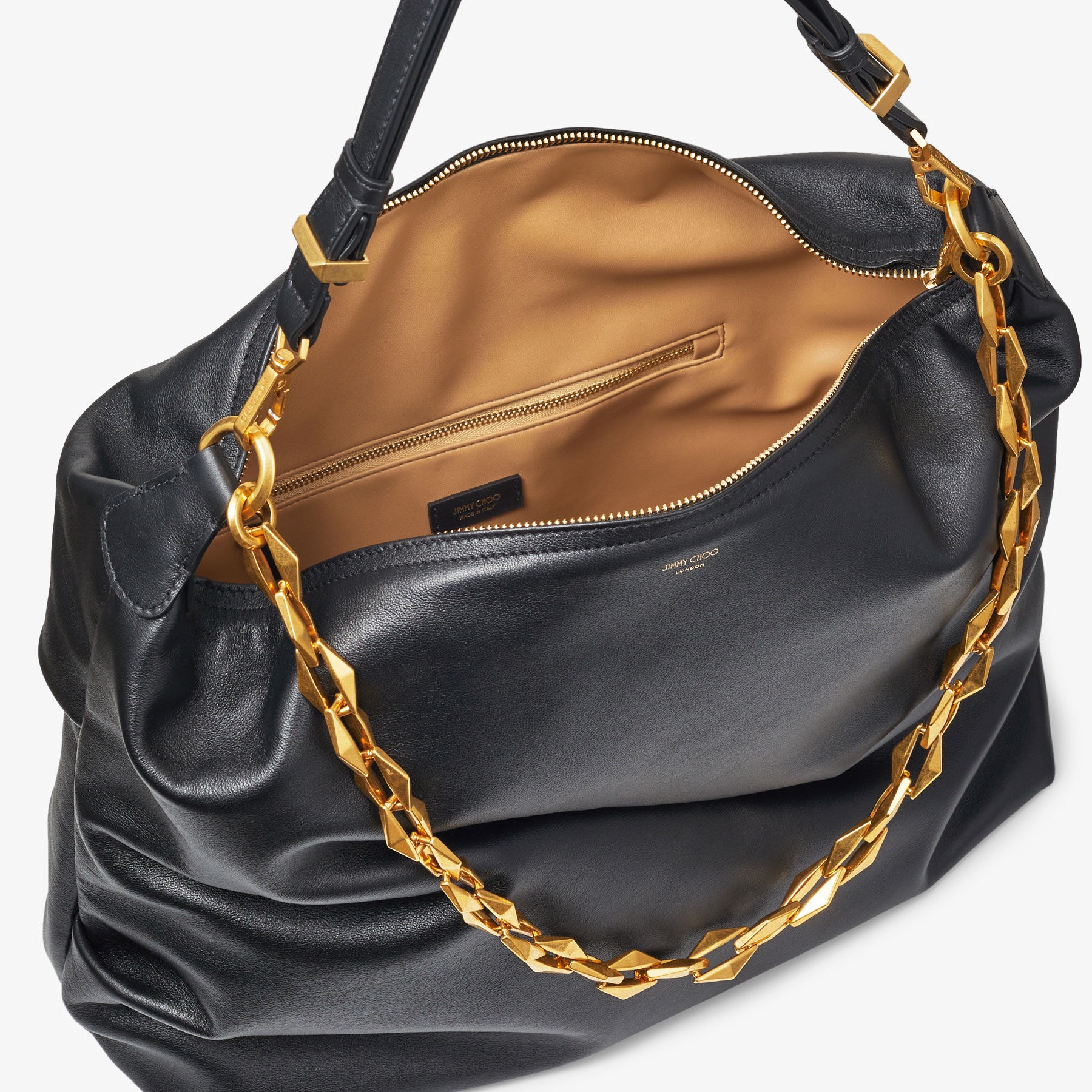 Diamond Soft Hobo M
Black Soft Calf Leather Hobo Bag with Chain Strap - 5