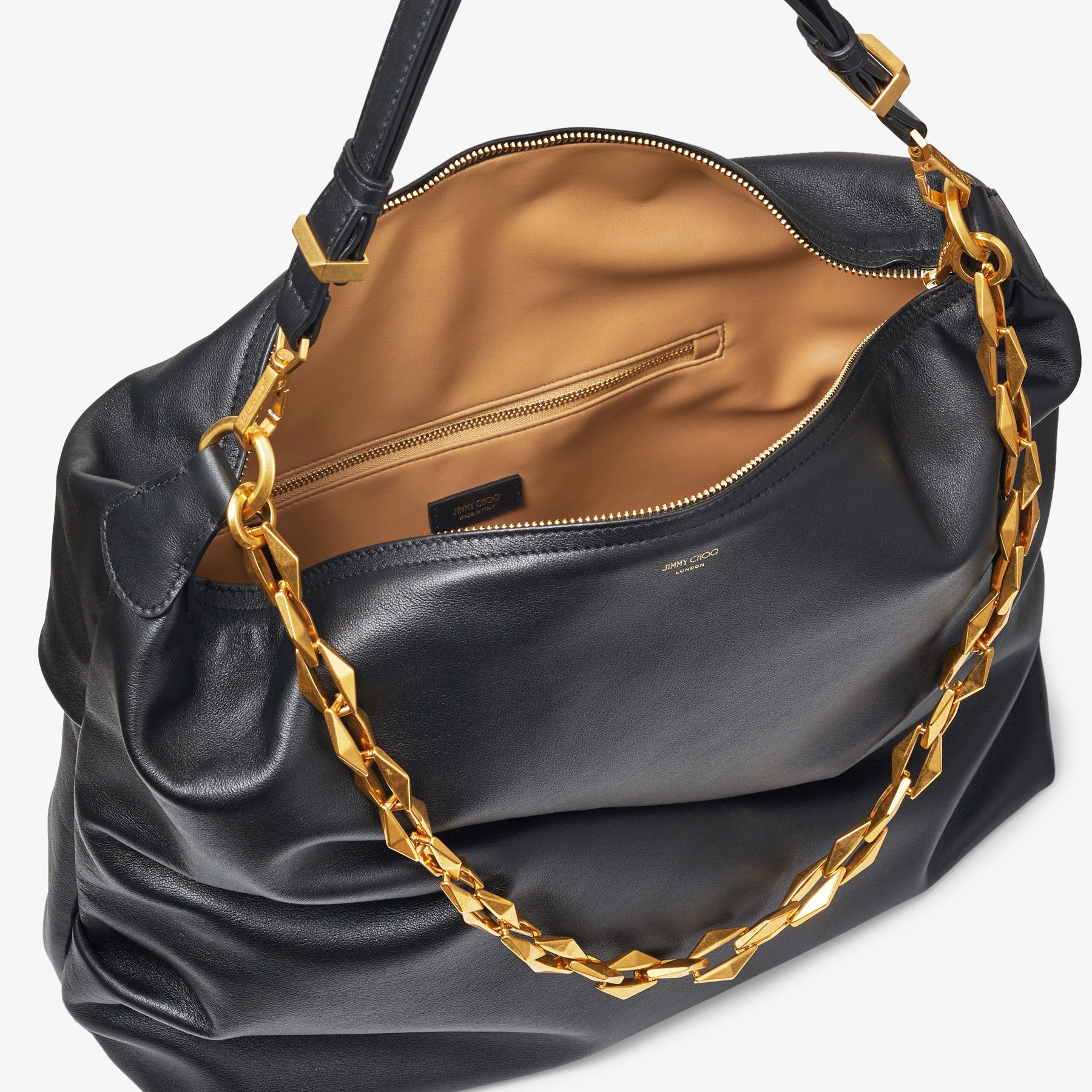 JIMMY CHOO■Soft Calf Leather Hobo Bag■ショルダーバック DIAMOND SOFT HOBO/S | Latte Soft Calf Leather Hobo Bag with