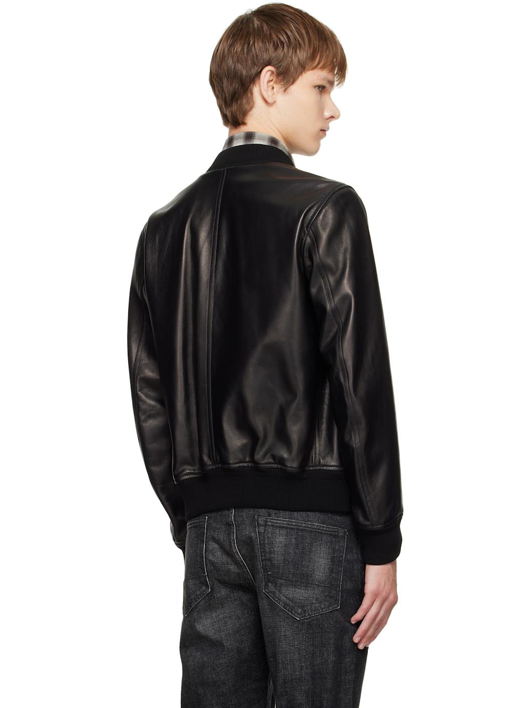 Black Shiny Nappa Plonge Leather Jacket - 3