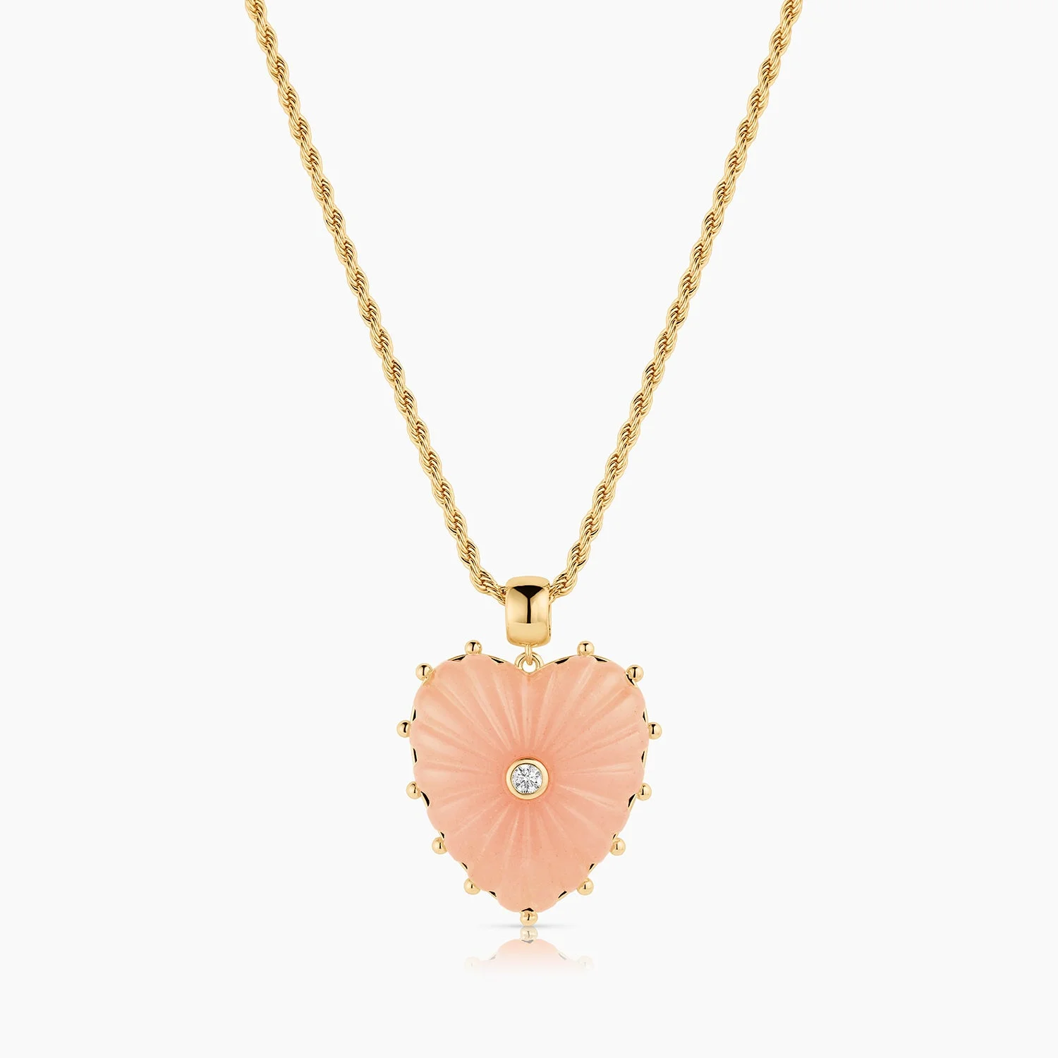 Malene Pink Jade Heart Rope Necklace - 1