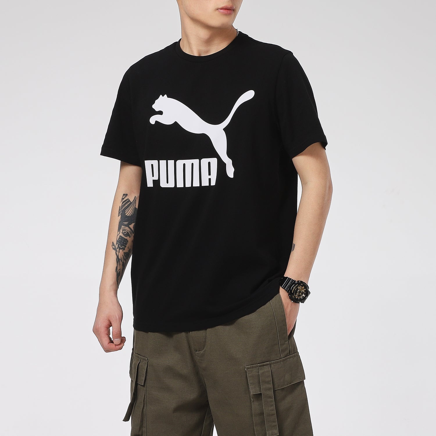 PUMA Classics Logo T-Shirt 'Black White' 532279-01 - 4