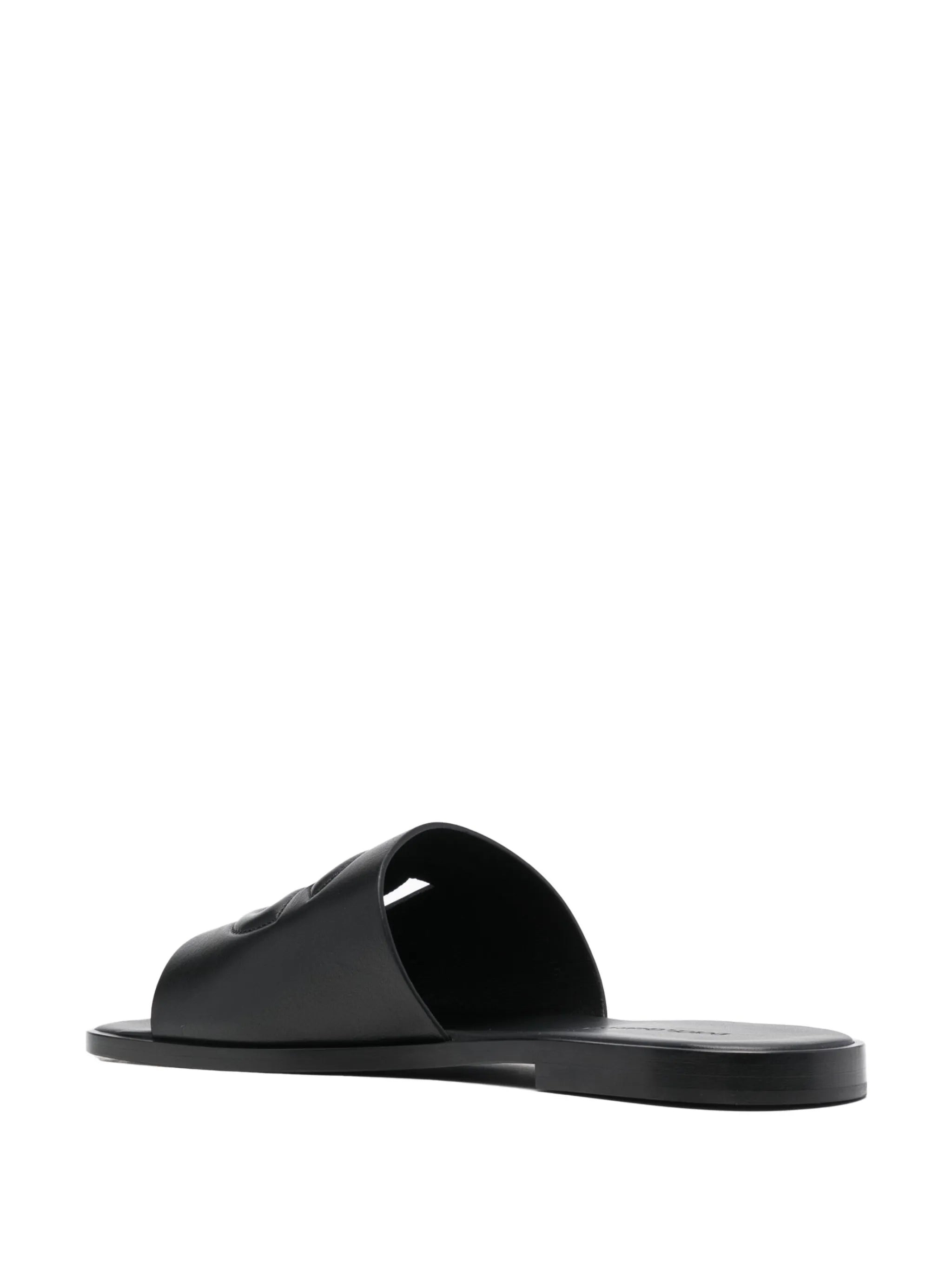 embossed-logo leather slides - 3