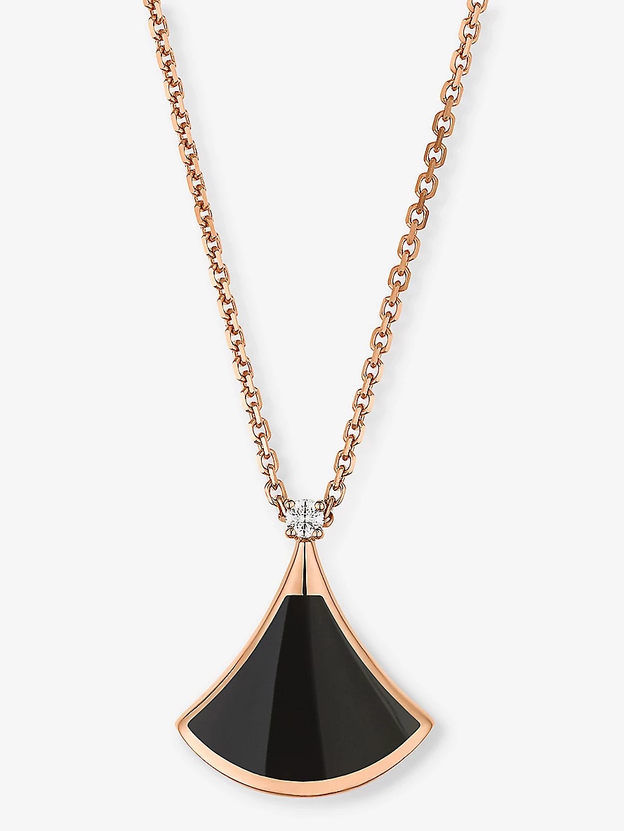 Divas’ Dream 18ct rose-gold, 0.03ct brilliant-cut diamond and onyx pendant necklace - 1