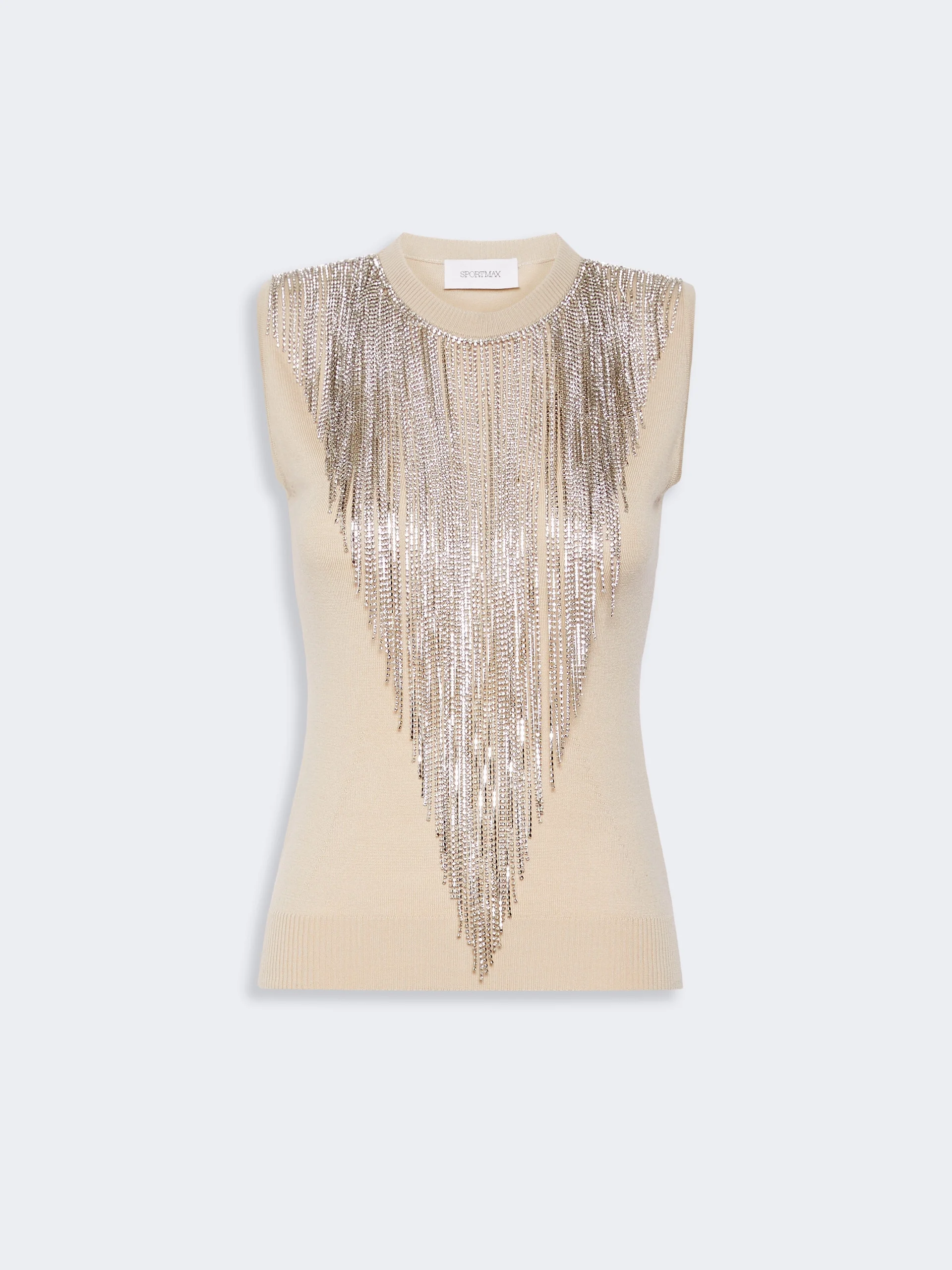 CRINE Wool top with bejewelled fringe detail - BEIGE - 1