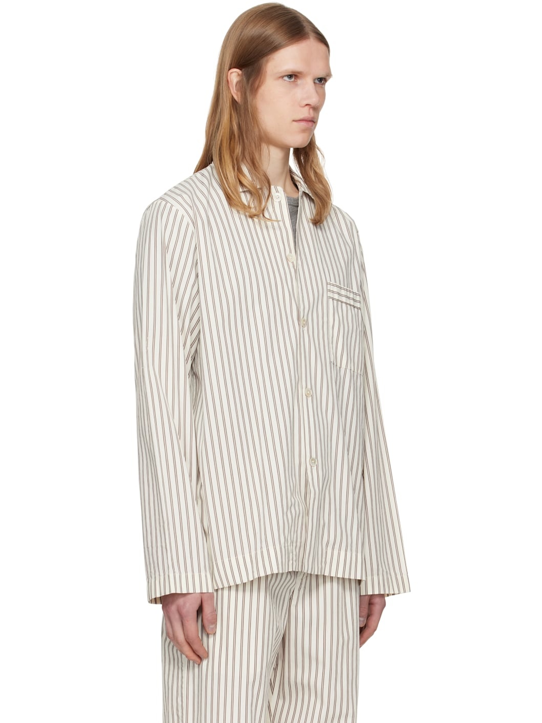 Brown & Off-White Poplin Long-Sleeved Pyjama Shirt - 2